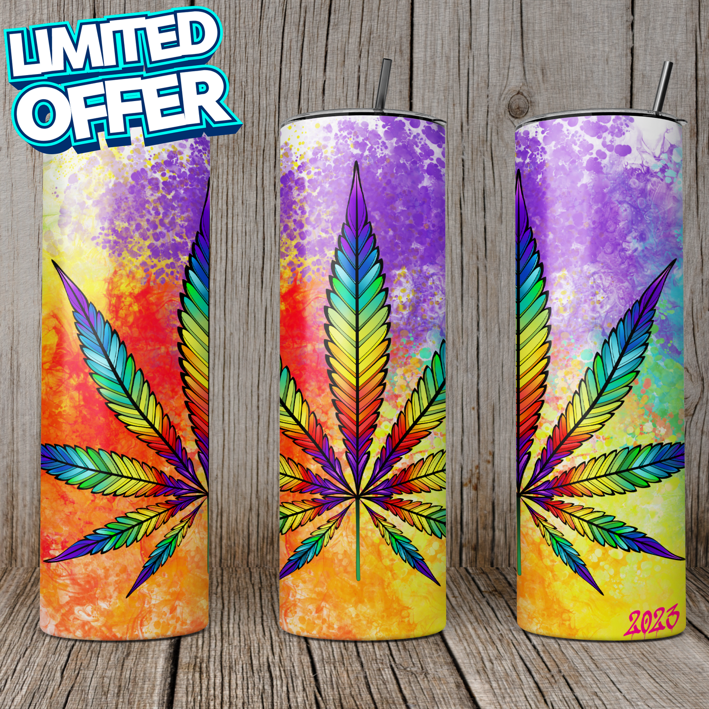 20oz Stainless Steel Skinny Tumbler Rainbow High Cannabis Kaleidoscope - Expressive DeZien