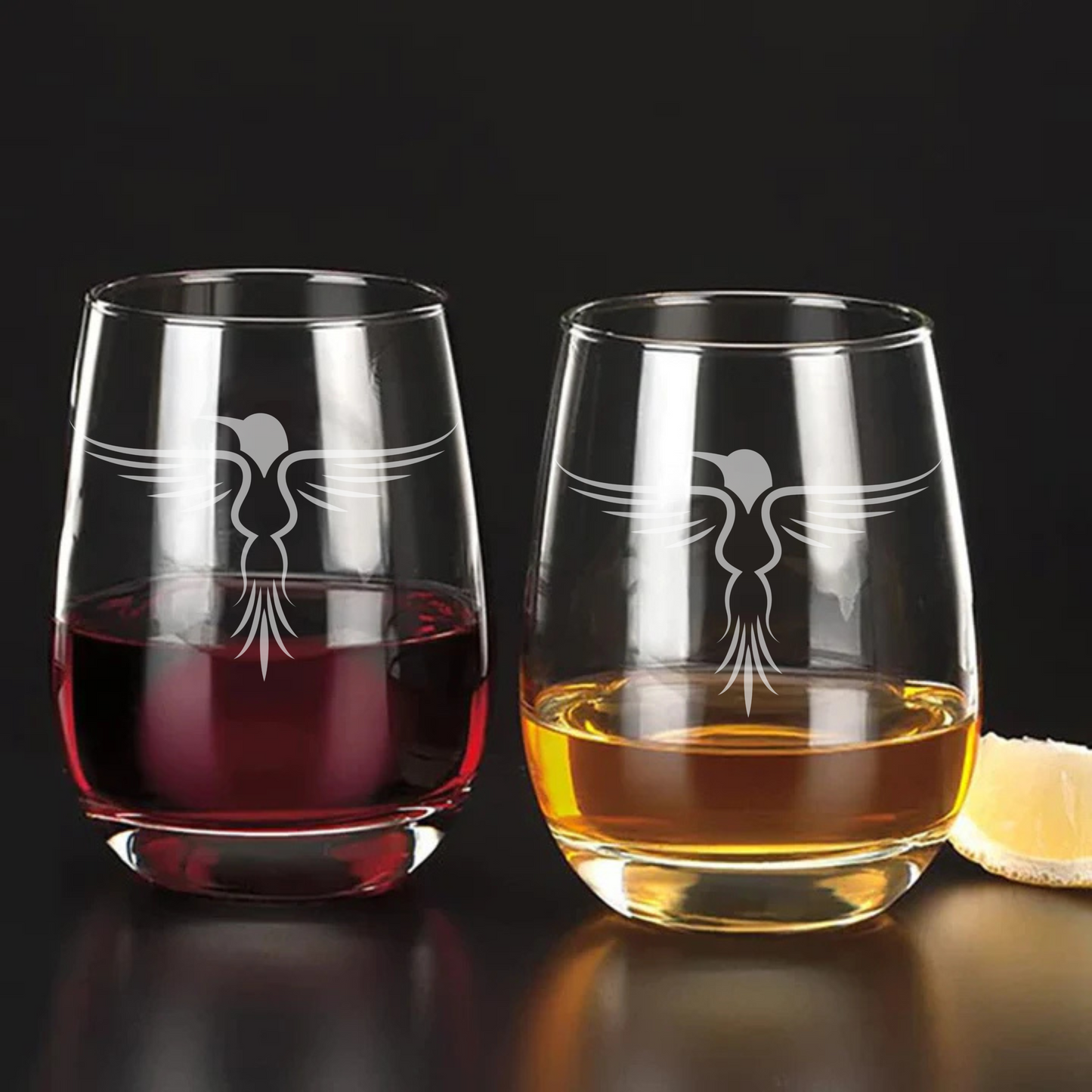 Rising Hummingbird Tribal Etched Wine Glass – 20.5oz Handmade Sandblasted Glassware