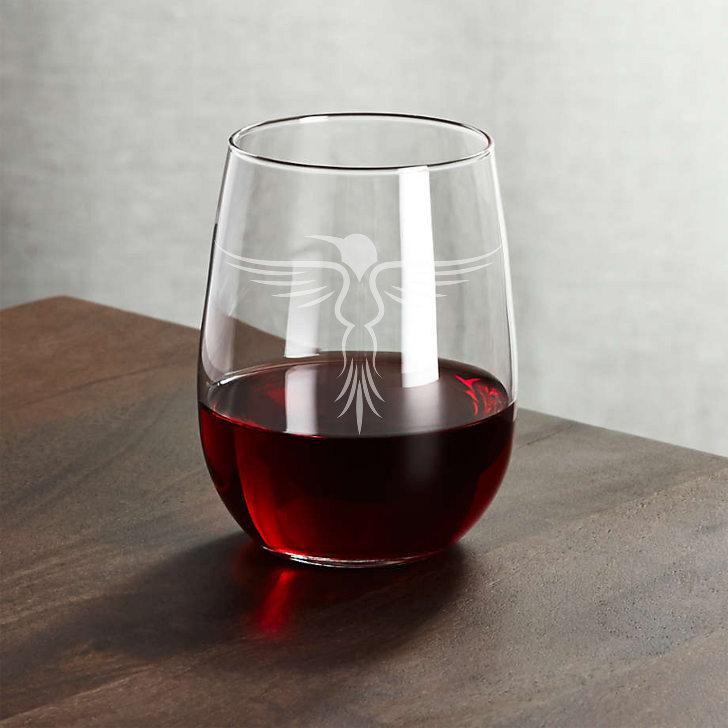 Rising Hummingbird Tribal Etched Wine Glass – 20.5oz Handmade Sandblasted Glassware