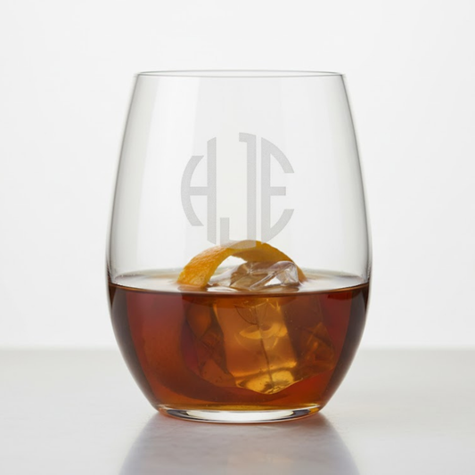 Etched Stemless Wine Glass 20.5oz | Custom Engraved Personalized Wedding or Anniversary | Deep Carved Sandblasted Glass | Expressive DeZien