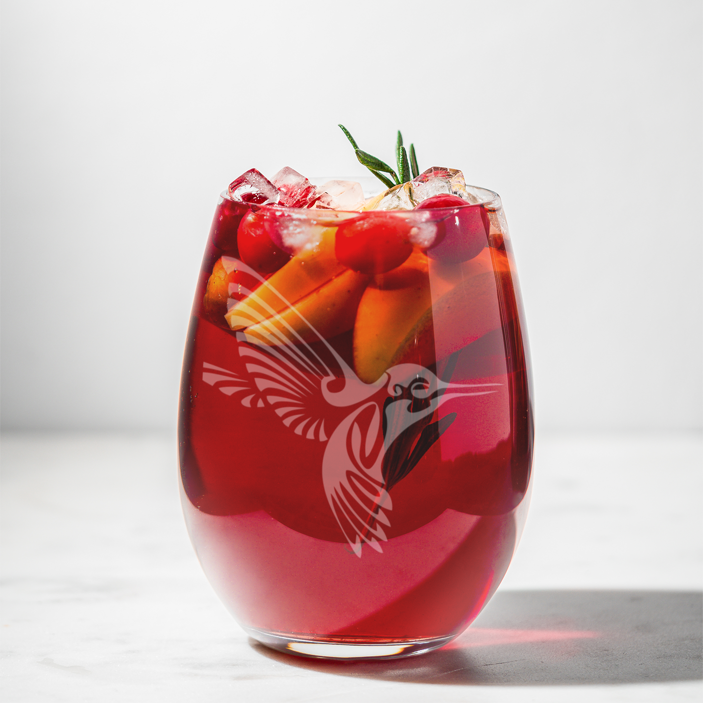 Etched Tribal Hummingbird Stemless Wine Glass – 20.5oz Handmade Sandblasted Glassware