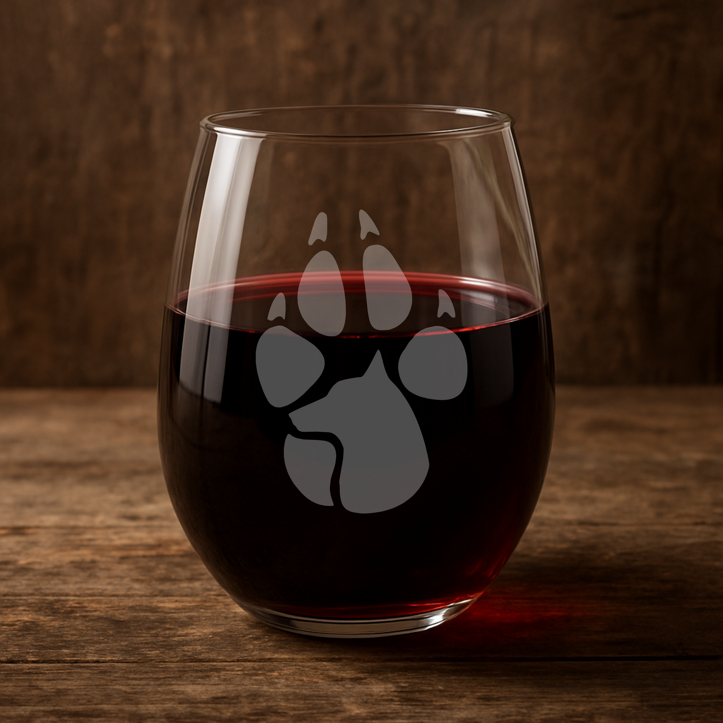 Etched Wolf Paw Stemless Wine Glass – 20.5 oz