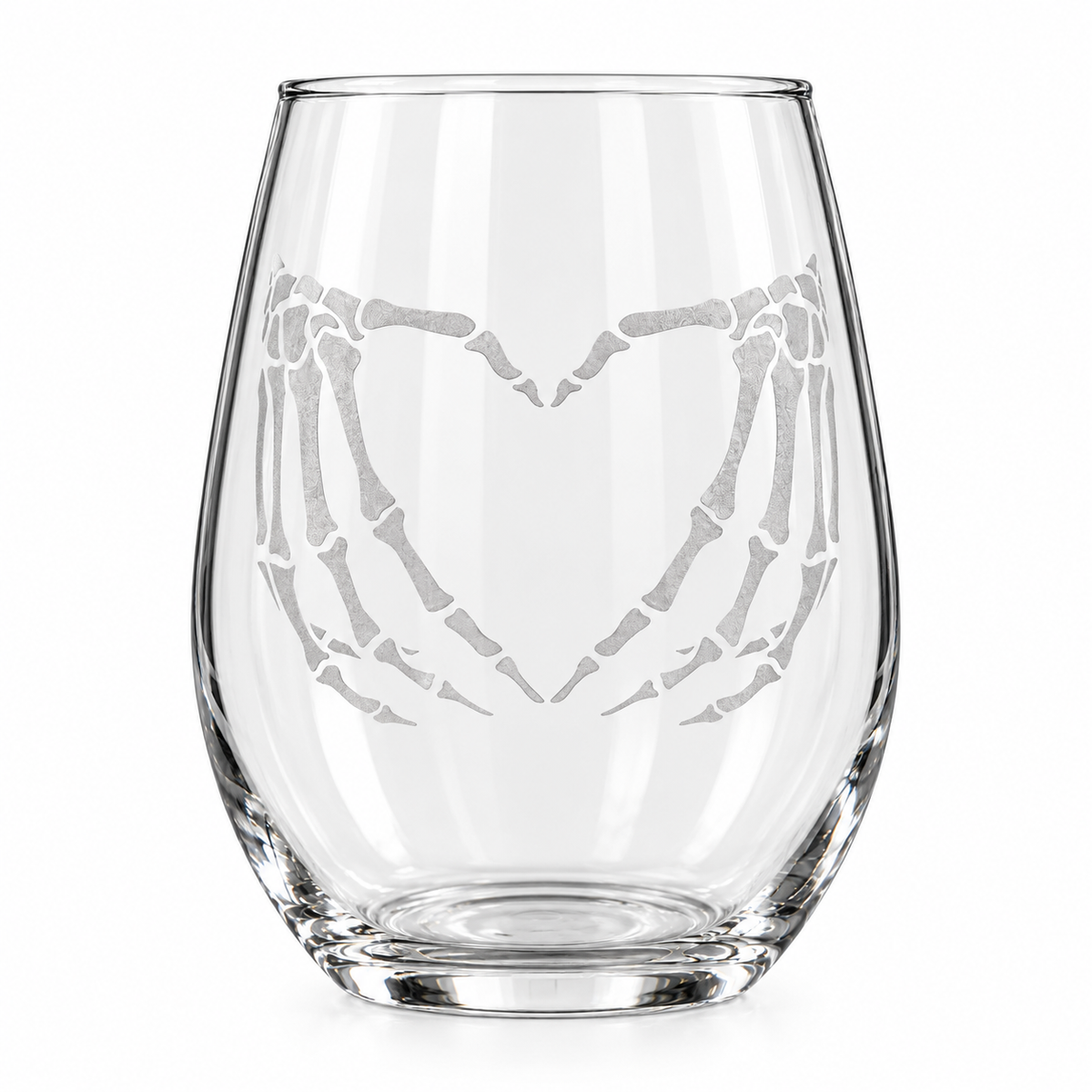 Etched Stemless Wine Glass 20.5oz | Skeleton Love | Deep Carved Sandblasted Glass | Expressive DeZien