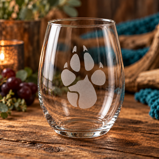 Wolf Within | Howling Wolf Paw Print Sandblasted Stemless Wine Glass | 20.5 oz