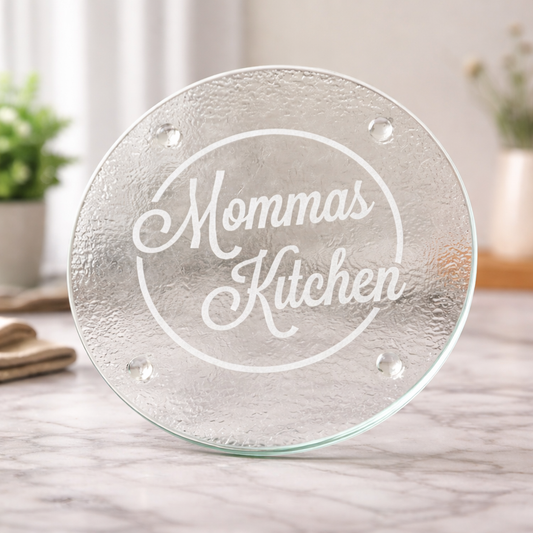 Etched Glass Trivet | Momma's Kitchen | Deep Carved Sandblasted Glass | Expressive DeZien