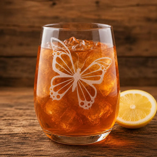 Butterfly V1 Etched Stemless Wine Glass | 20.5 oz