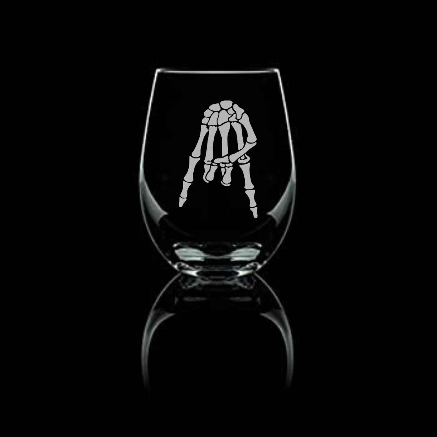Rock On Horns down Skeleton Hand Etched Stemless Wine Glass 20.5oz | Halloween Wine Glasses - Expressive DeZien