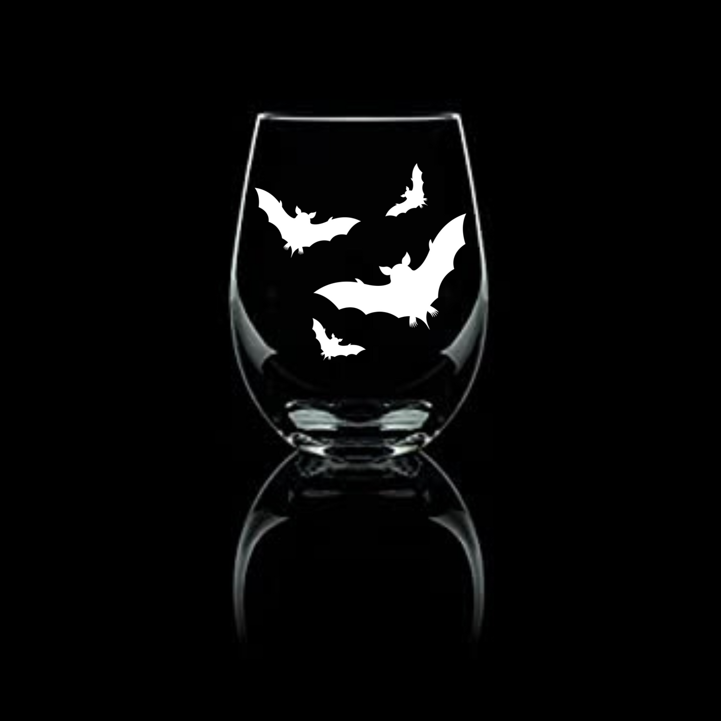 Halloween Bat! Bats! Bats! Etched Stemless Wine Glass 20.5oz | Halloween Wine Glasses - Expressive DeZien