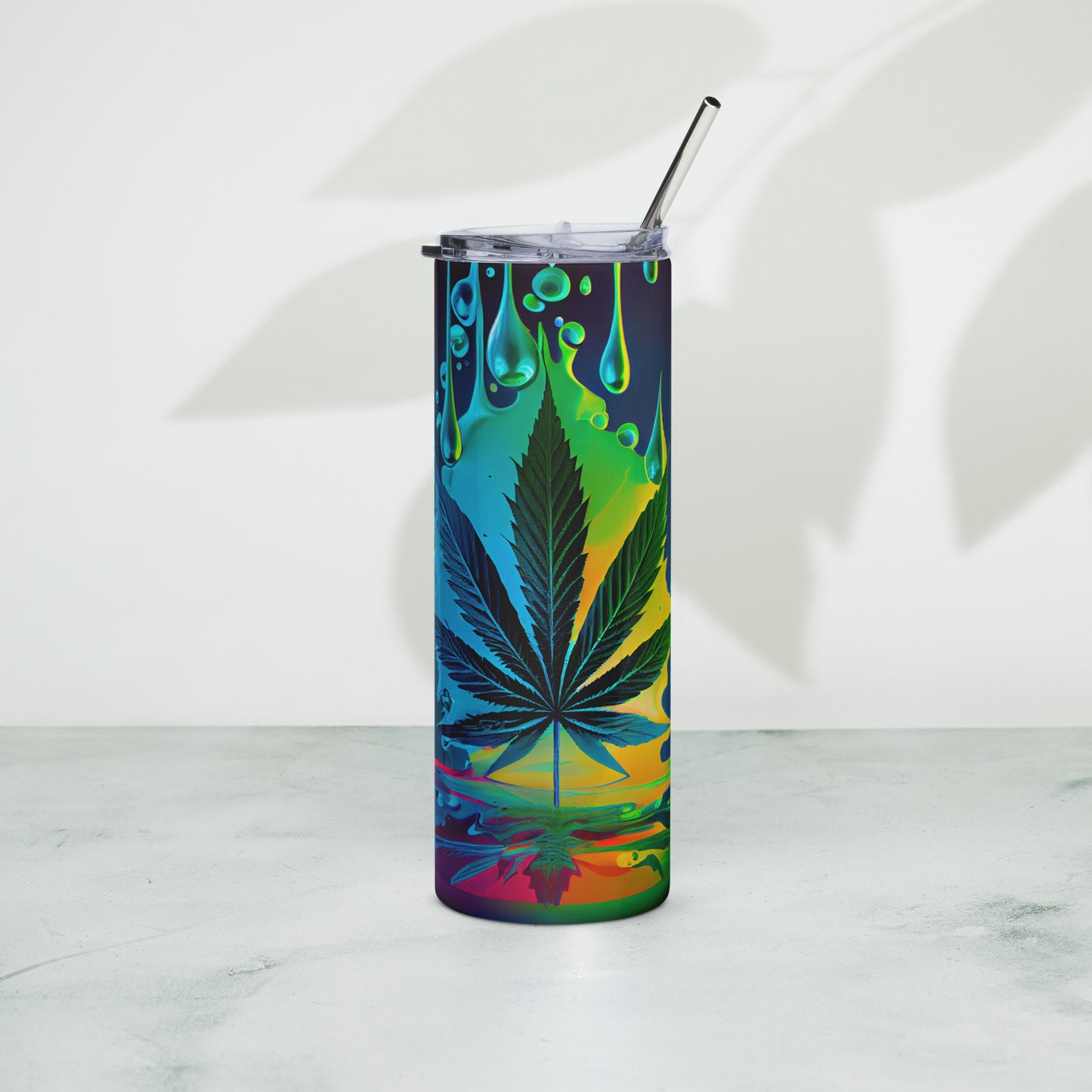 20oz Stainless Steel Skinny Tumbler Abstract Psychedelic Cannabis - Expressive DeZien