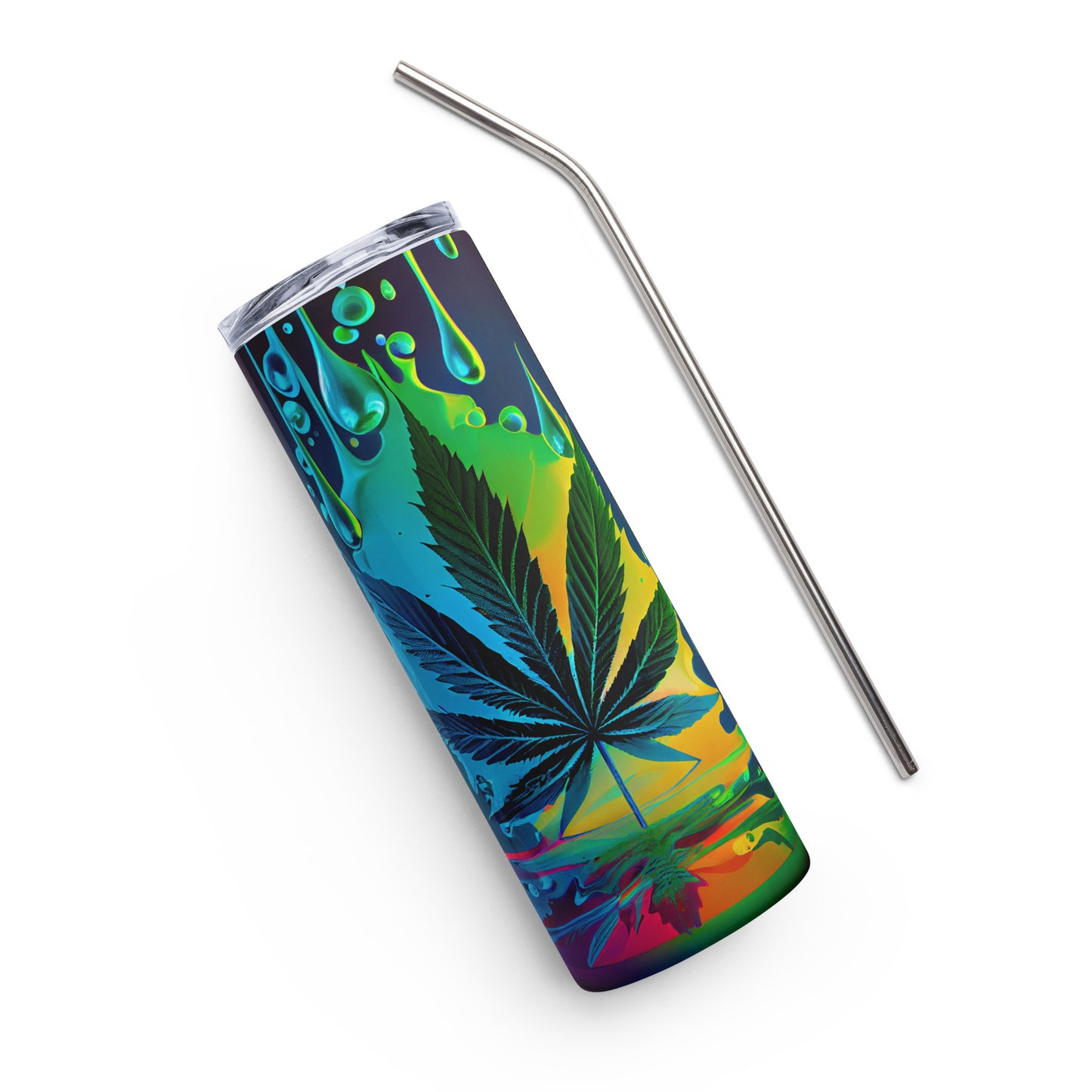 20oz Stainless Steel Skinny Tumbler Abstract Psychedelic Cannabis - Expressive DeZien