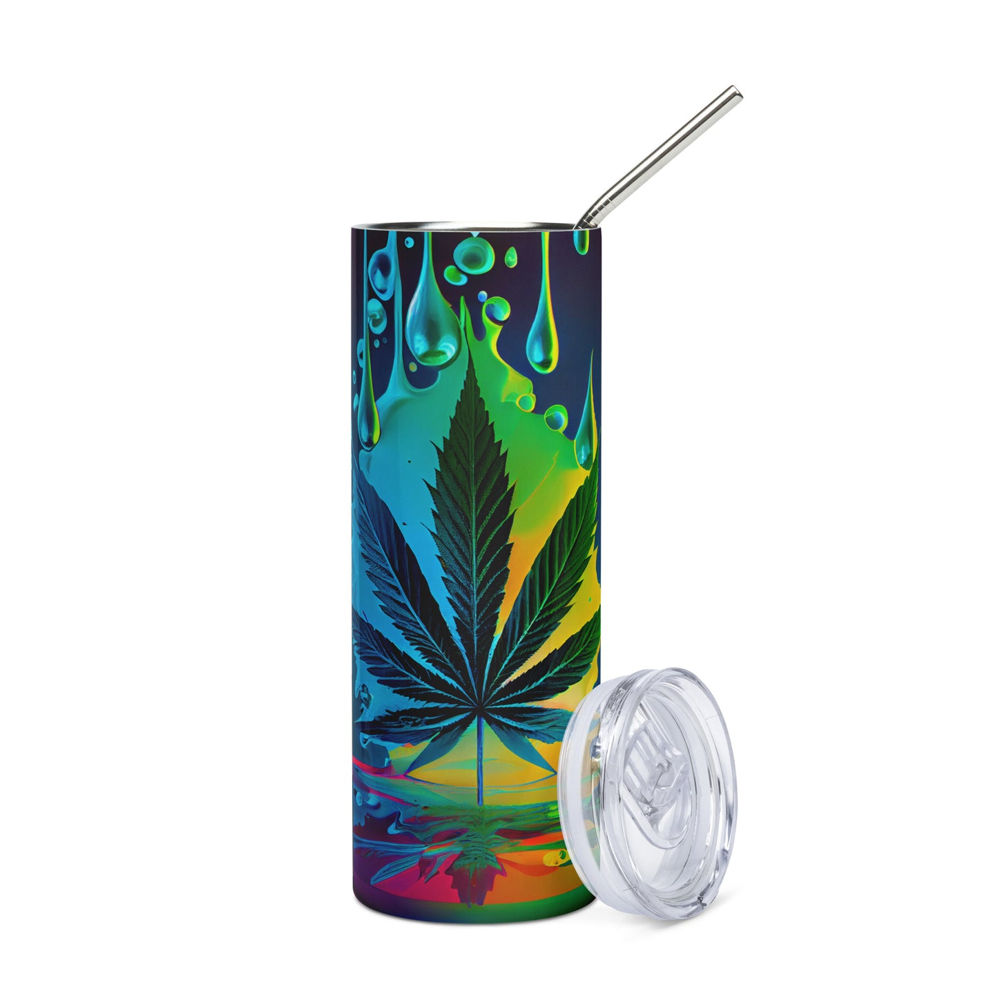 20oz Stainless Steel Skinny Tumbler Abstract Psychedelic Cannabis - Expressive DeZien