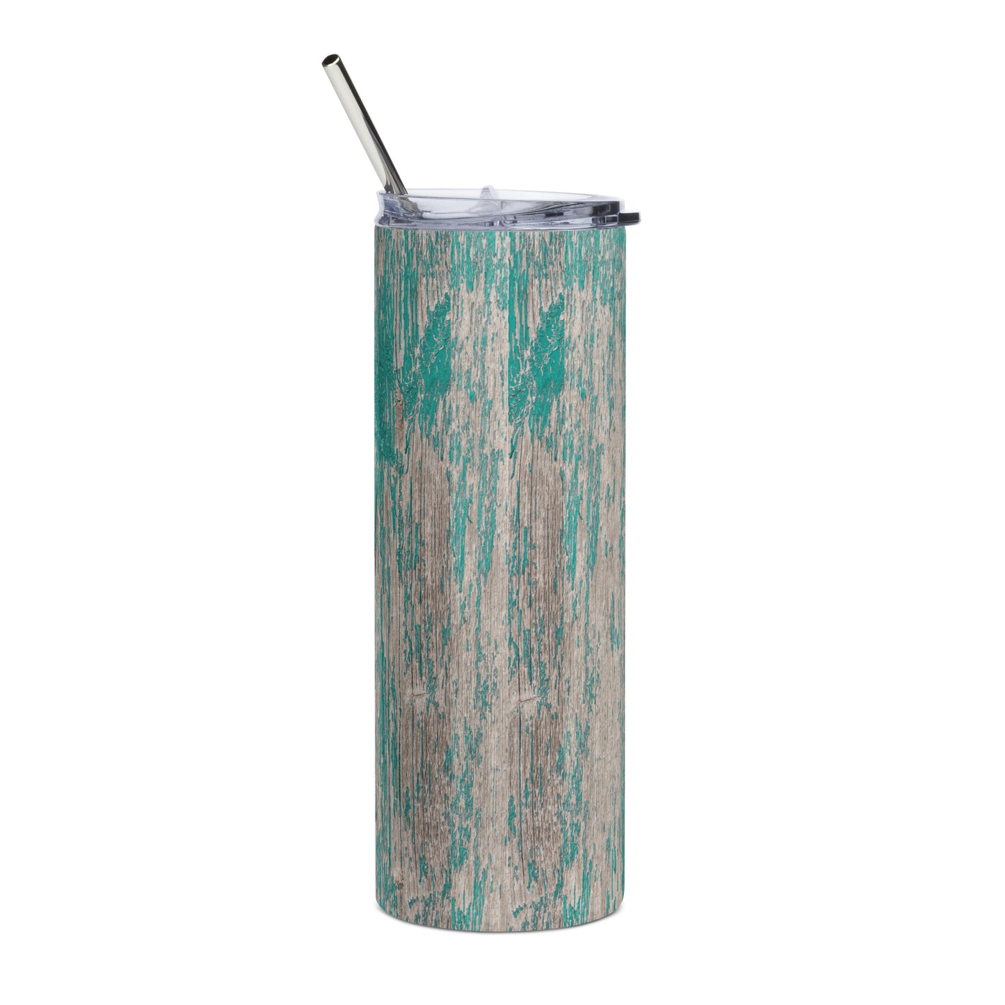20oz Stainless Steel Skinny Tumbler Teal Weather Wood Cannabis Leaf - Expressive DeZien
