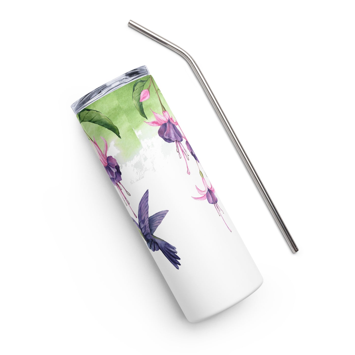 20oz Stainless Steel Skinny Tumbler Hummingbird and Fuchsia Flower - Expressive DeZien