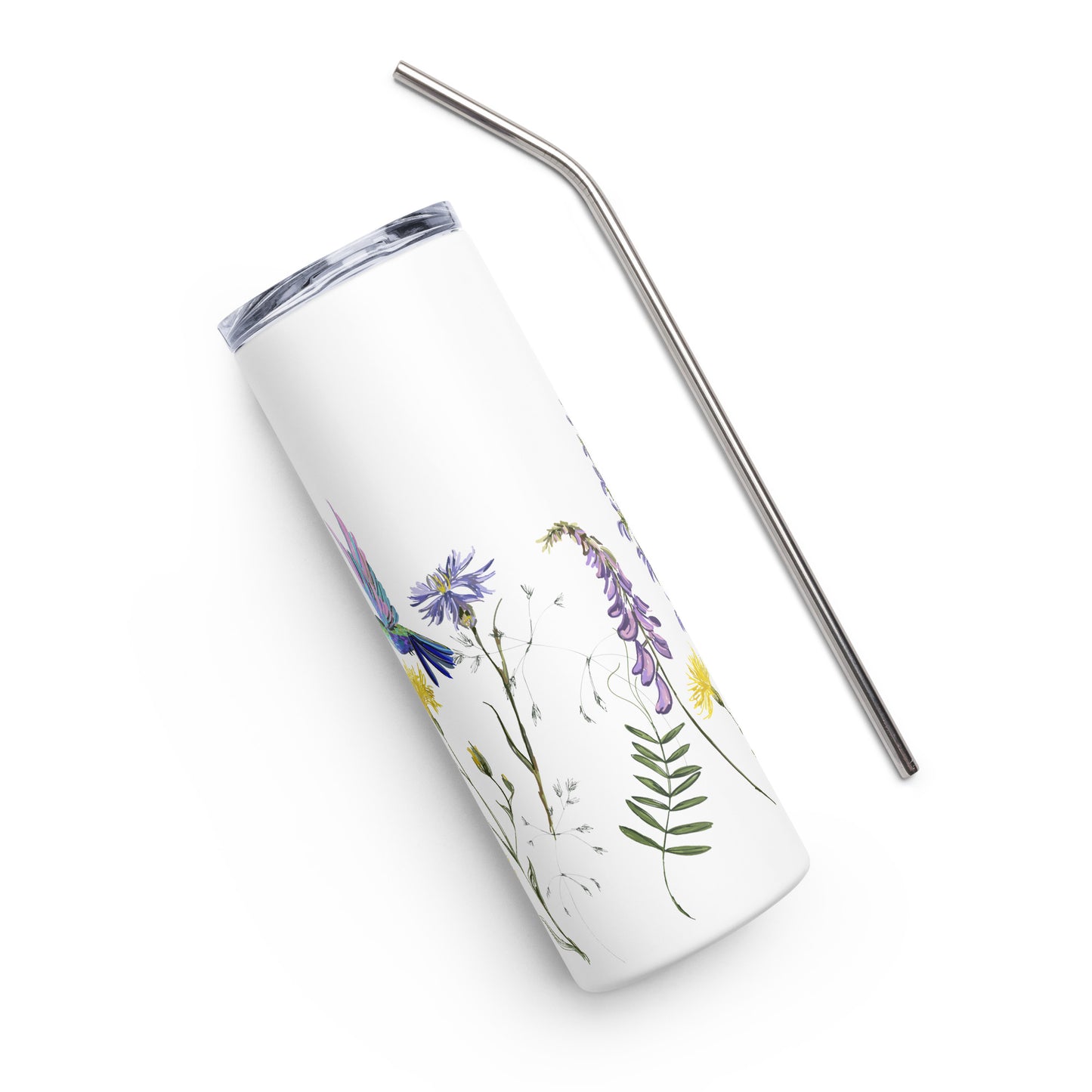 20oz Stainless Steel Skinny Tumbler Hummingbird and Wild Flowers - Expressive DeZien