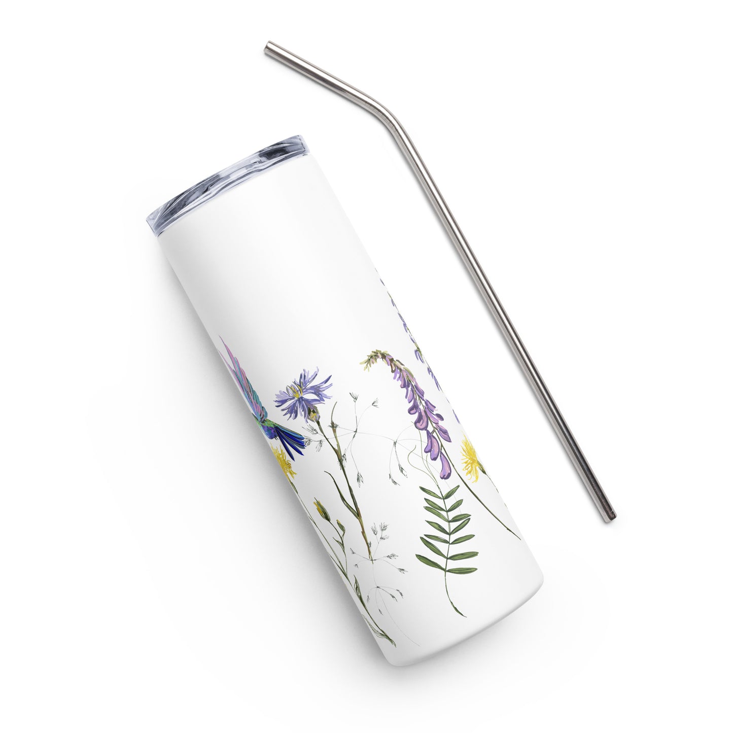 20oz Stainless Steel Skinny Tumbler Hummingbird and Wild Flowers - Expressive DeZien 