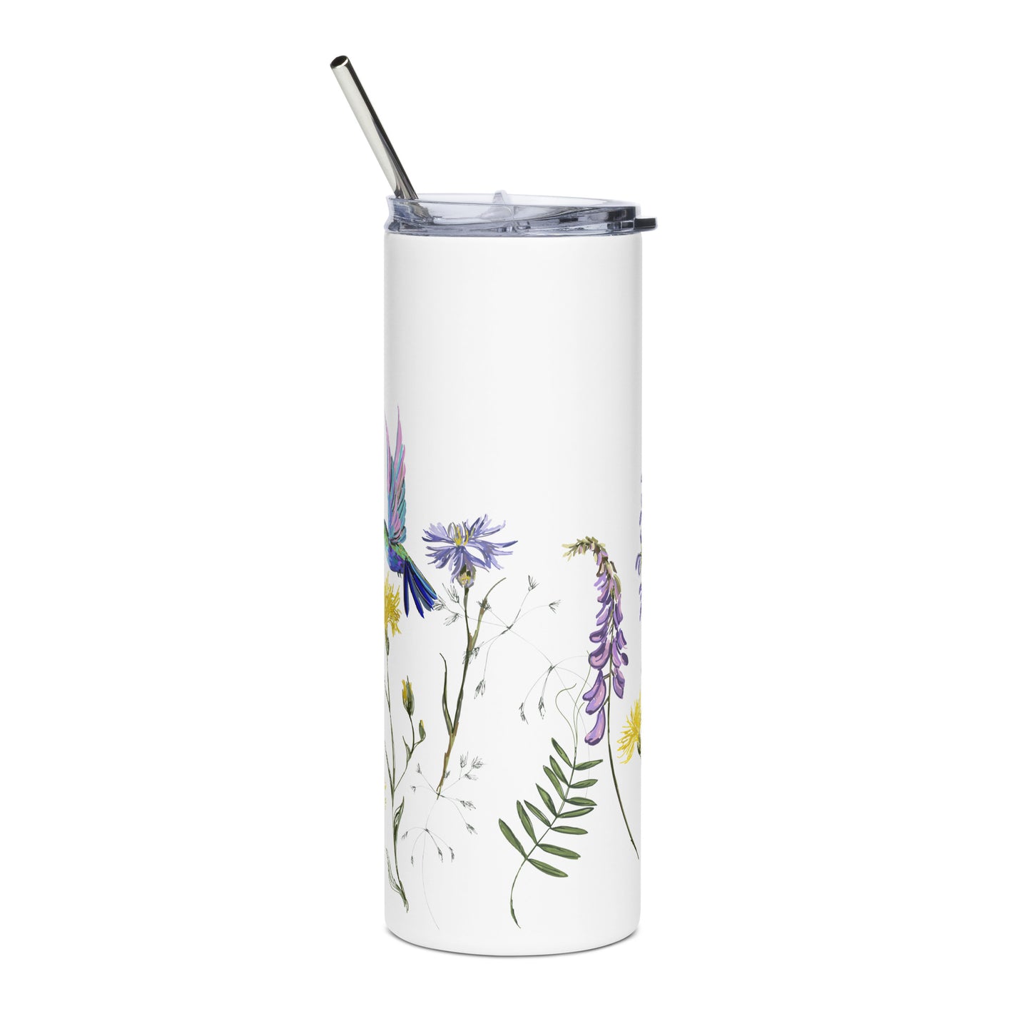 20oz Stainless Steel Skinny Tumbler Hummingbird and Wild Flowers - Expressive DeZien 