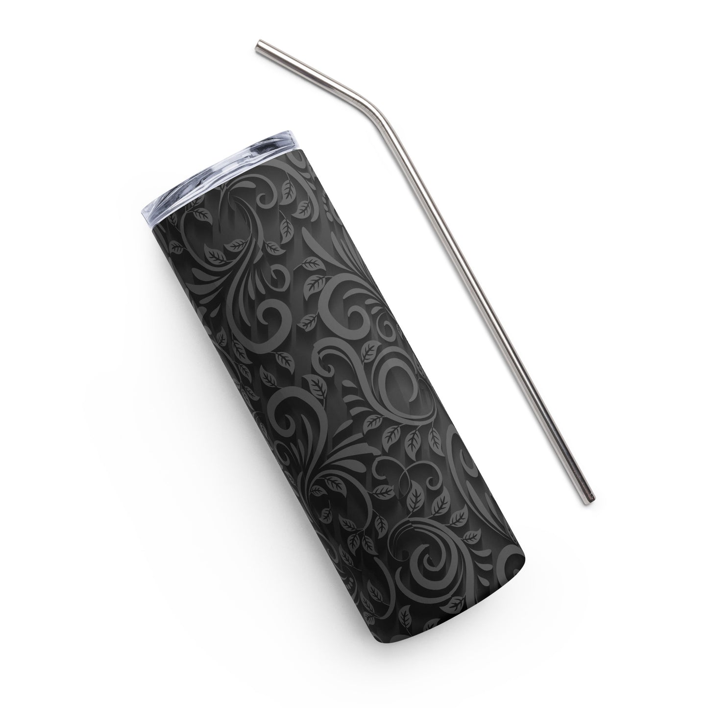 20oz Stainless Steel Skinny Tumbler Black Flora - Expressive DeZien