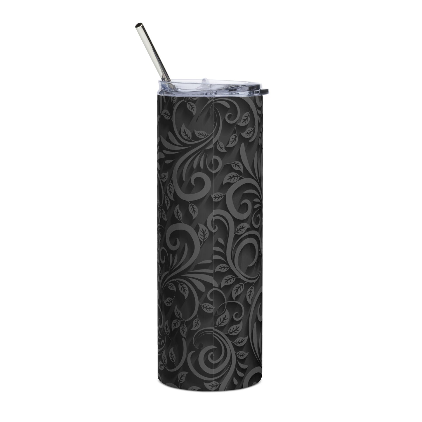 20oz Stainless Steel Skinny Tumbler Black Flora - Expressive DeZien