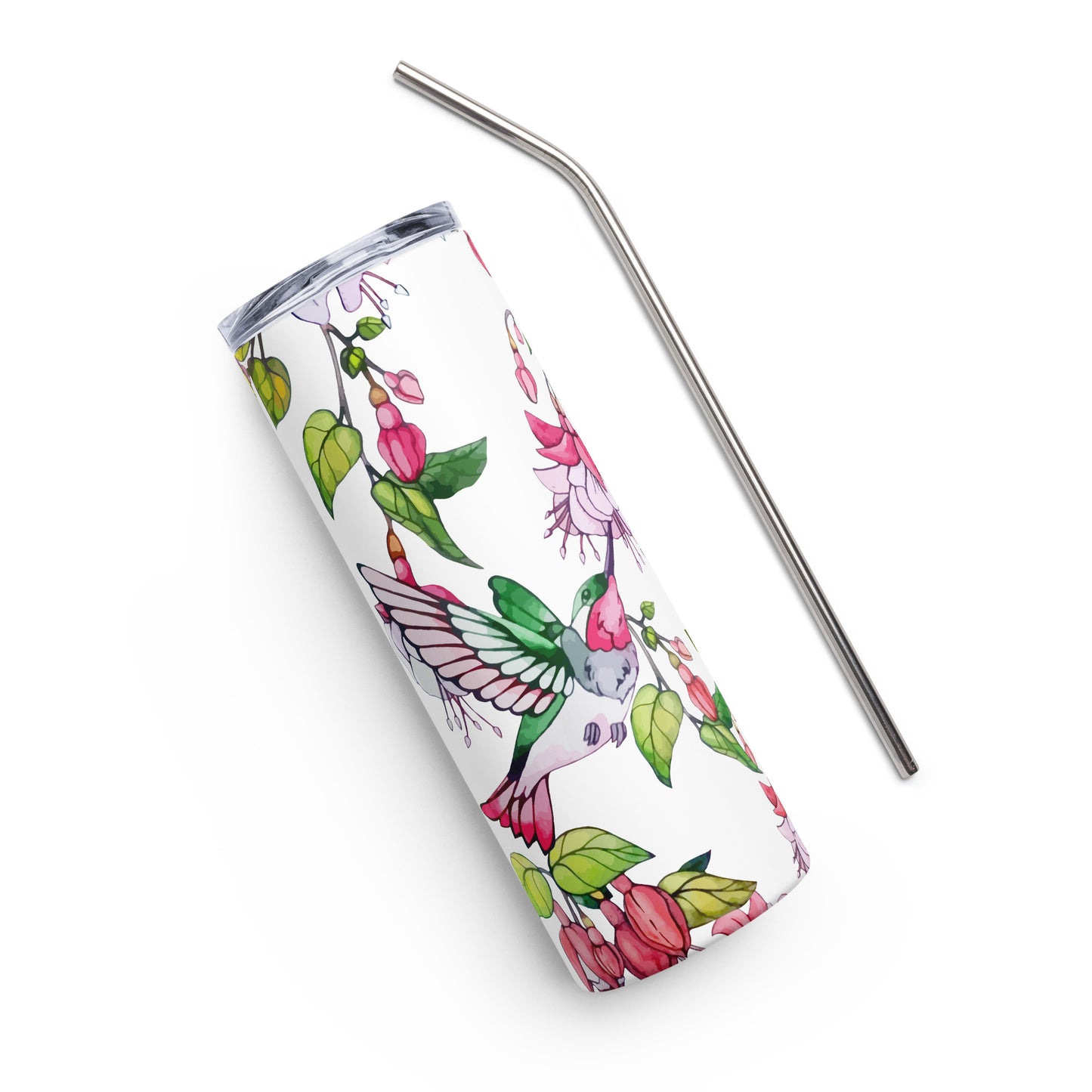 20oz Stainless Steel Skinny Tumbler Hummingbird and Fuchsia Flower - Expressive DeZien