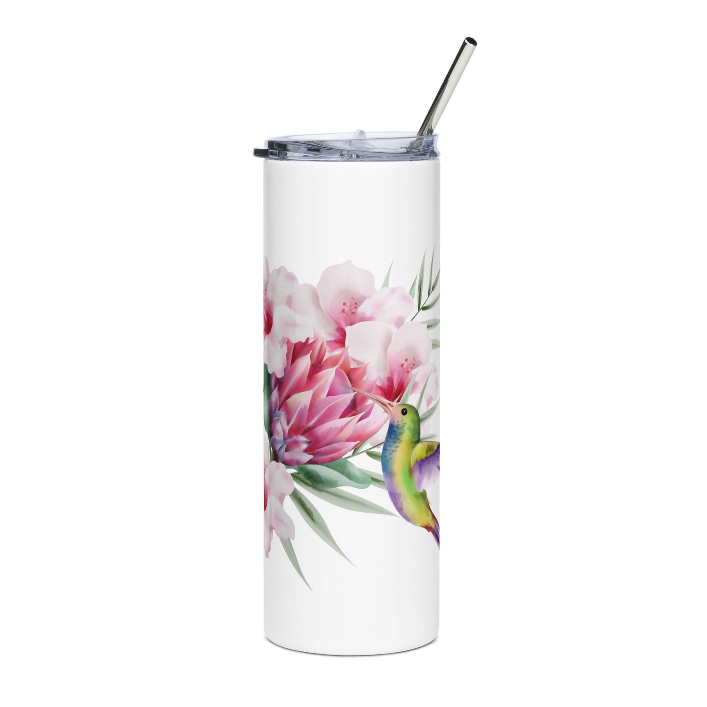 20oz Stainless Steel Skinny Tumbler Hummingbird and Protea Flower - Expressive DeZien