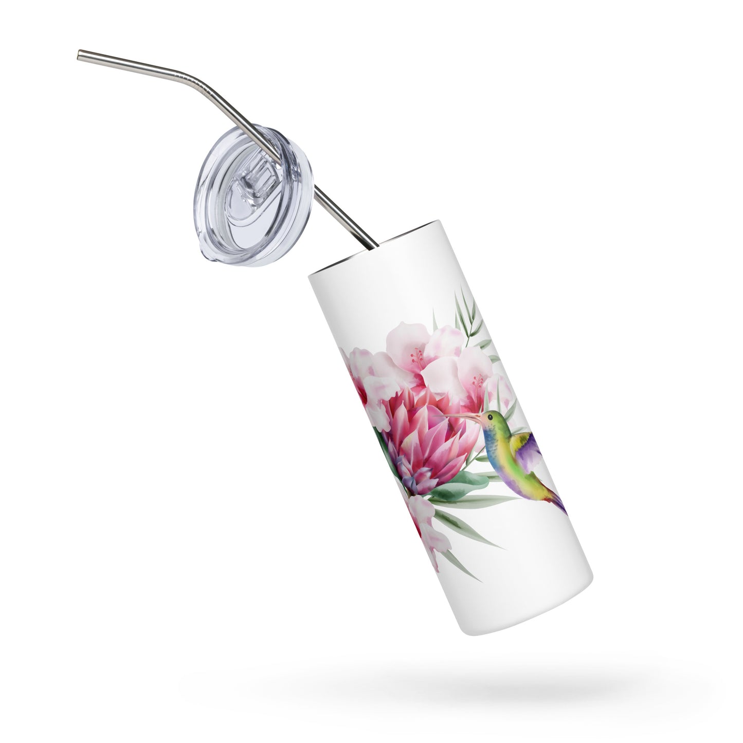 20oz Stainless Steel Skinny Tumbler Hummingbird and Protea Flower - Expressive DeZien