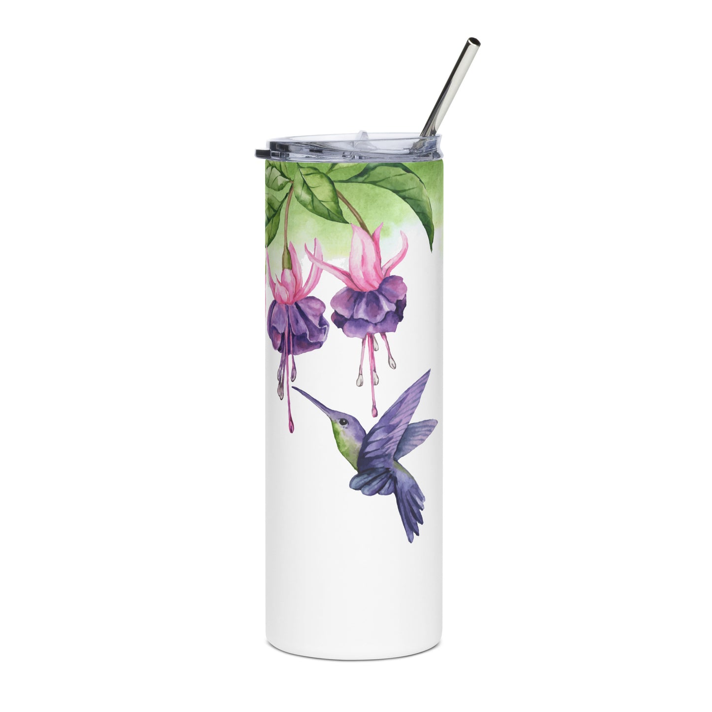 20oz Stainless Steel Skinny Tumbler Hummingbird and Fuchsia Flower - Expressive DeZien