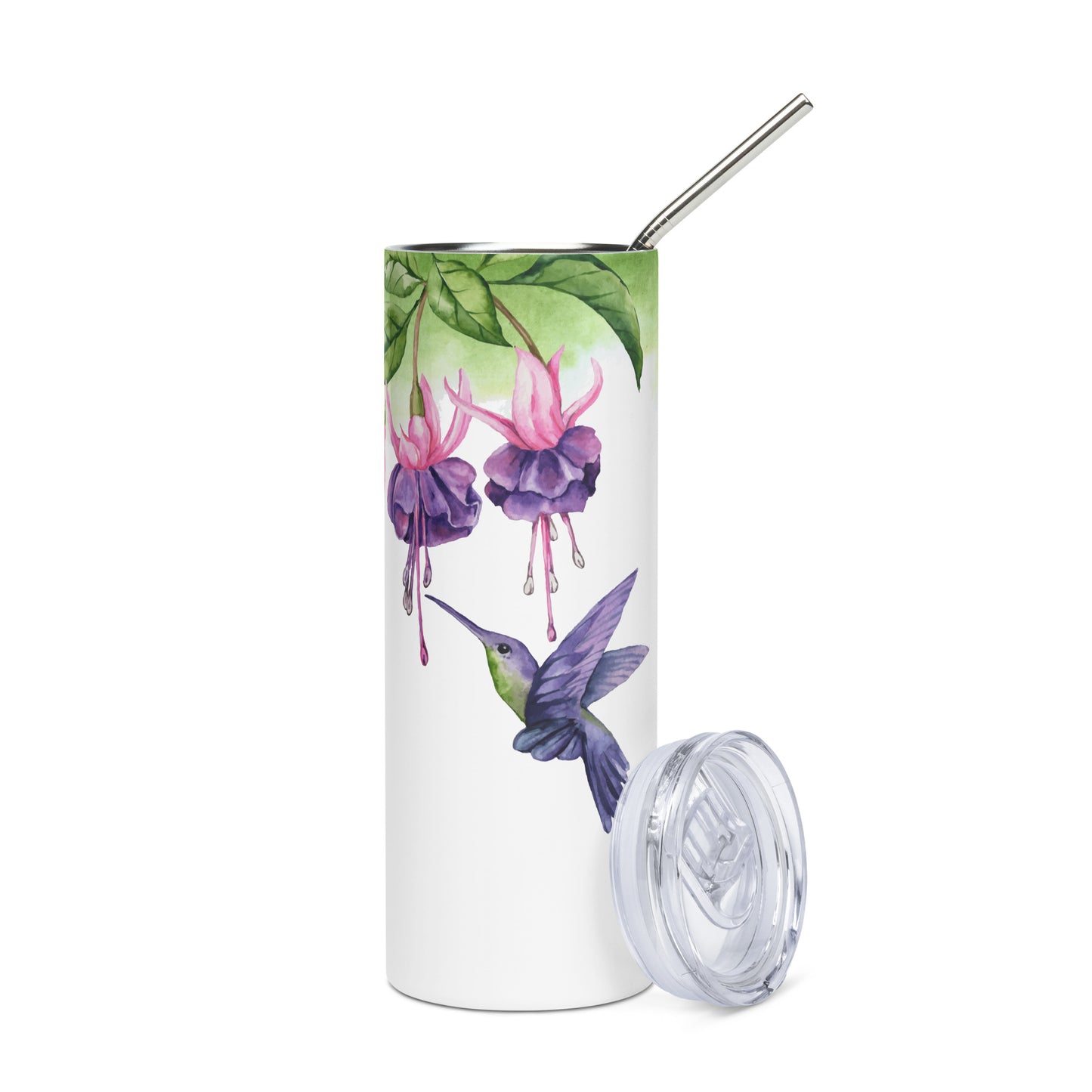 20oz Stainless Steel Skinny Tumbler Hummingbird and Fuchsia Flower - Expressive DeZien