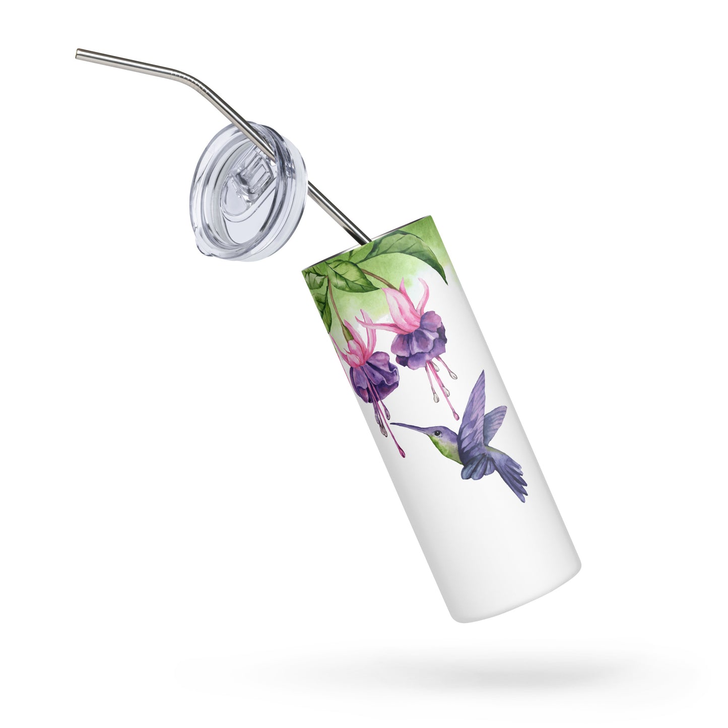 20oz Stainless Steel Skinny Tumbler Hummingbird and Fuchsia Flower - Expressive DeZien