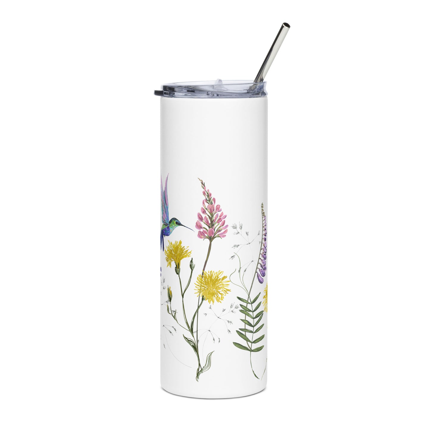20oz Stainless Steel Skinny Tumbler Hummingbird and Wild Flowers - Expressive DeZien
