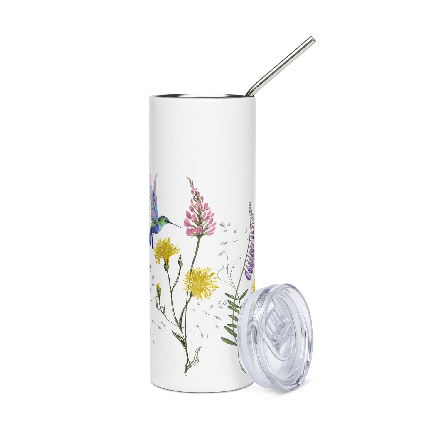 20oz Stainless Steel Skinny Tumbler Hummingbird and Wild Flowers - Expressive DeZien