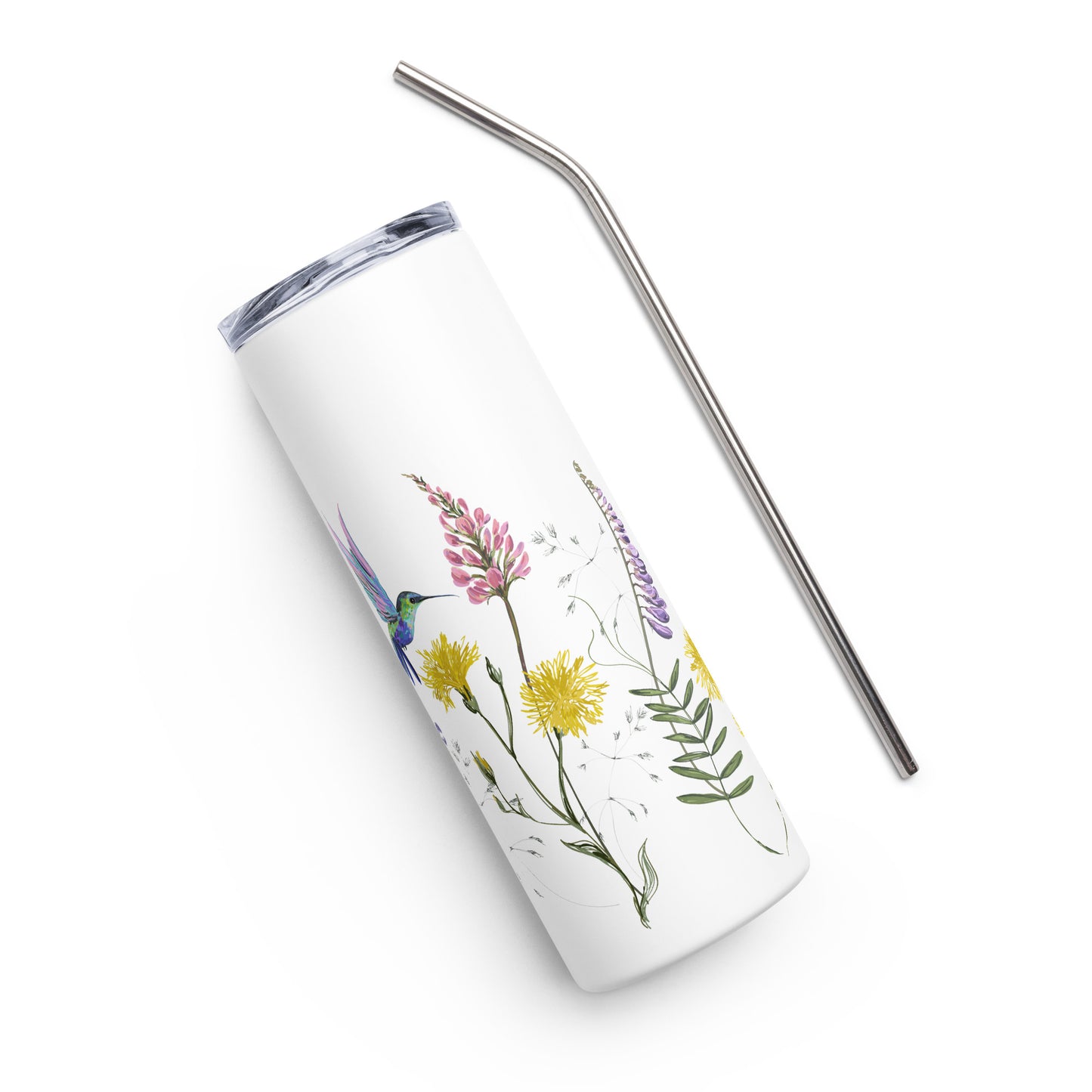 20oz Stainless Steel Skinny Tumbler Hummingbird and Wild Flowers - Expressive DeZien