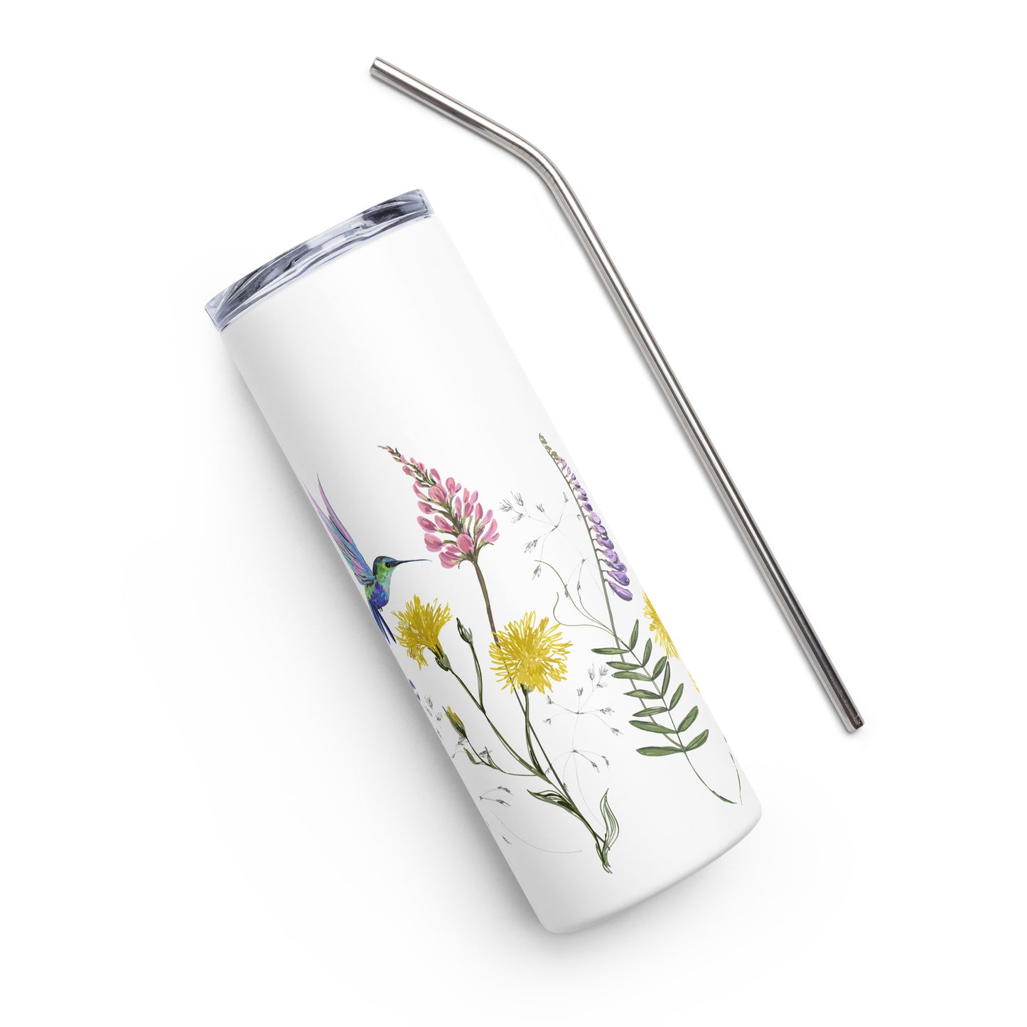 20oz Stainless Steel Skinny Tumbler Hummingbird and Wild Flowers - Expressive DeZien 