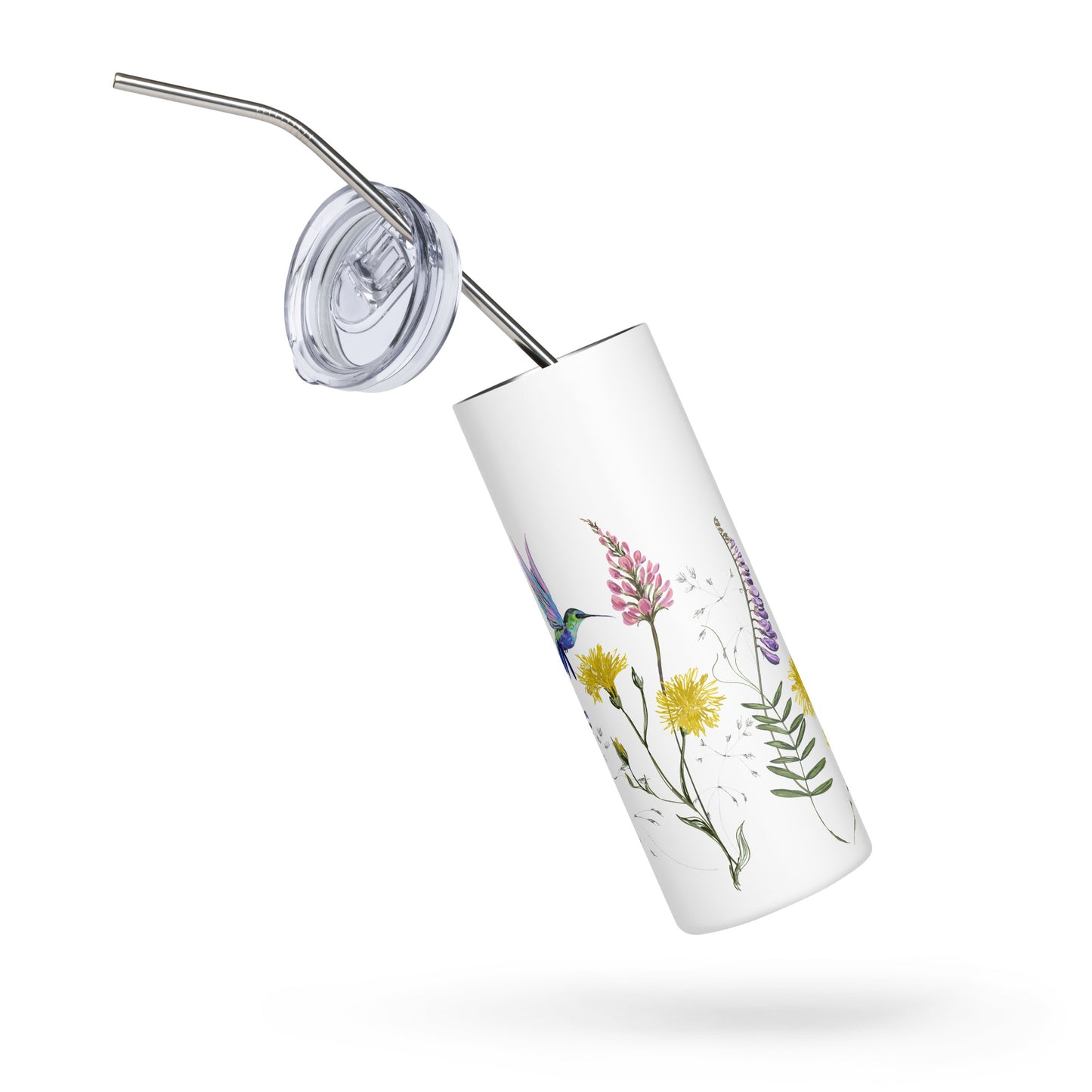 20oz Stainless Steel Skinny Tumbler Hummingbird and Wild Flowers - Expressive DeZien 