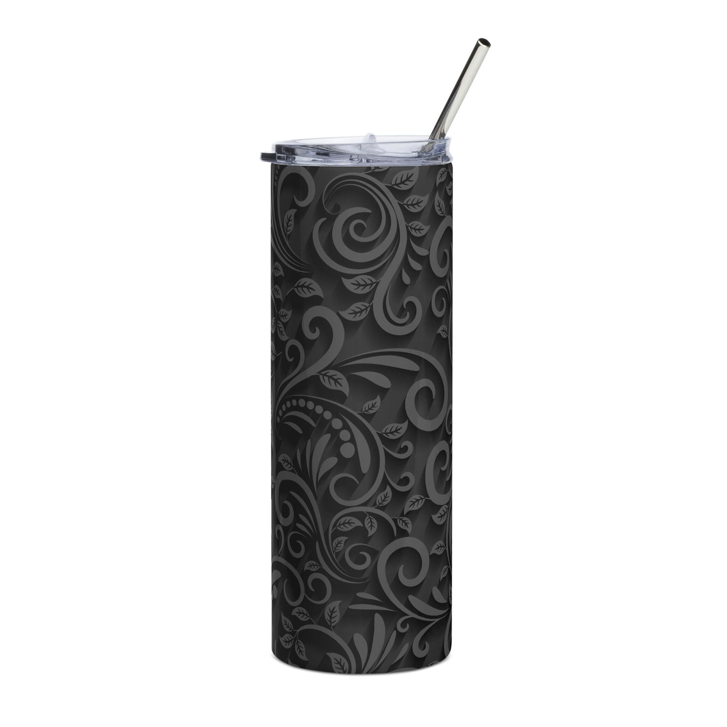 20oz Stainless Steel Skinny Tumbler Black Flora - Expressive DeZien