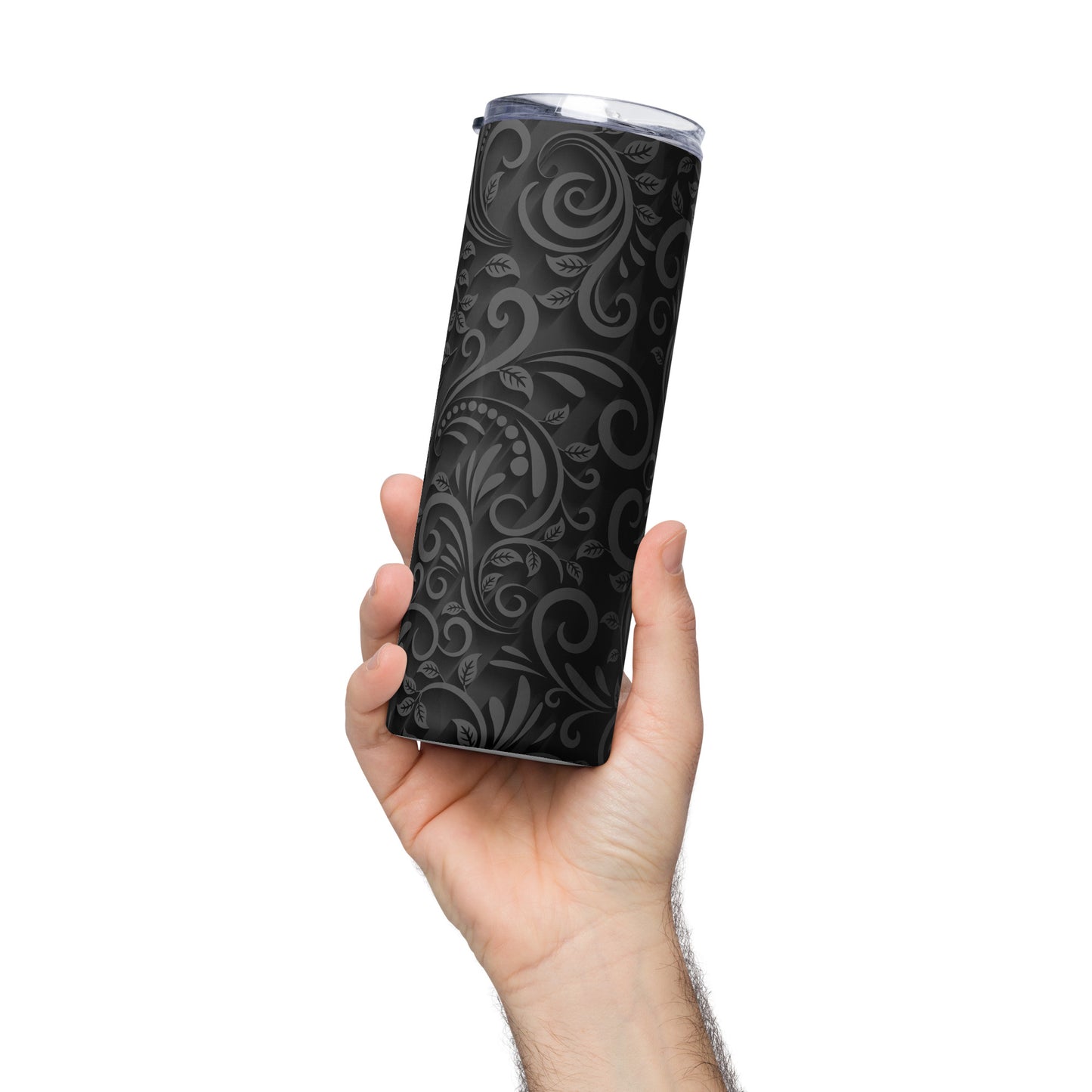 20oz Stainless Steel Skinny Tumbler Black Flora - Expressive DeZien