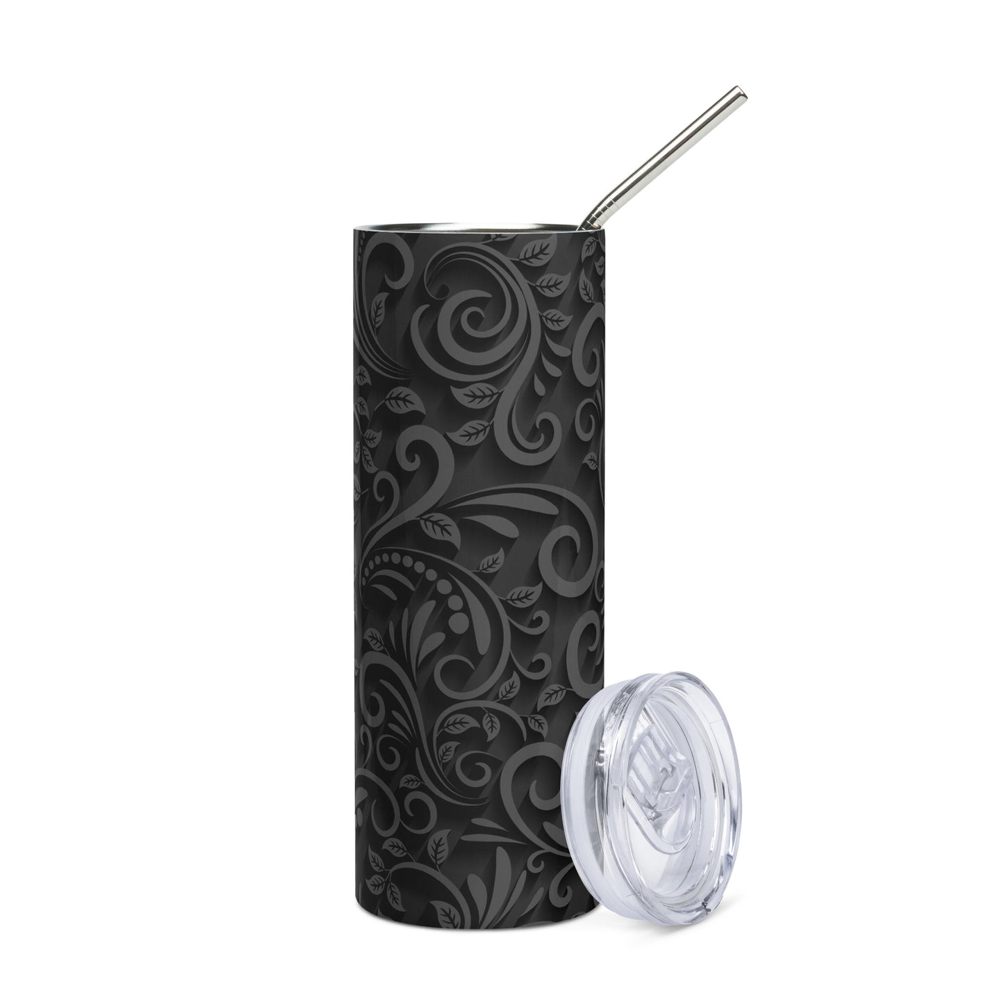 20oz Stainless Steel Skinny Tumbler Black Flora - Expressive DeZien