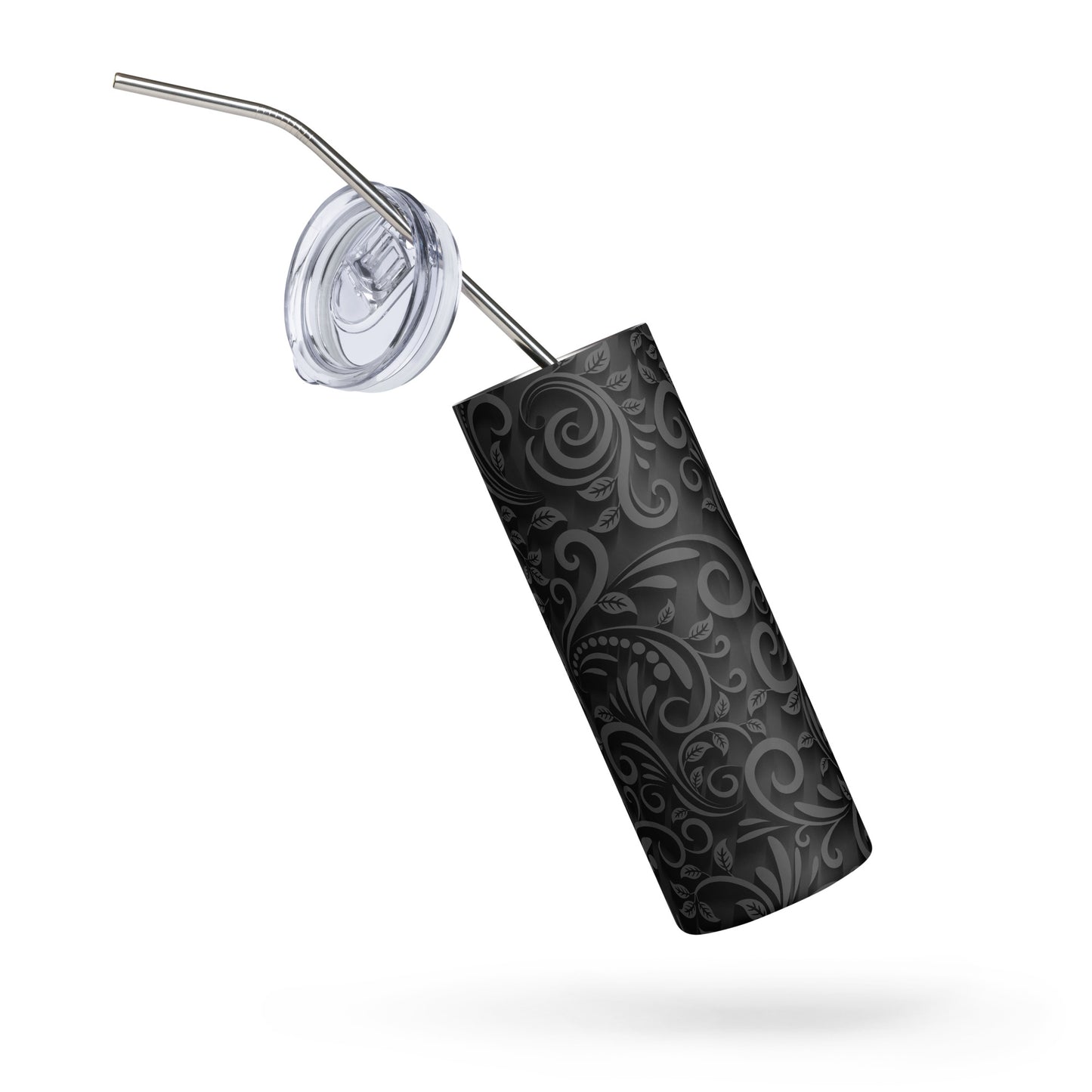 20oz Stainless Steel Skinny Tumbler Black Flora - Expressive DeZien 