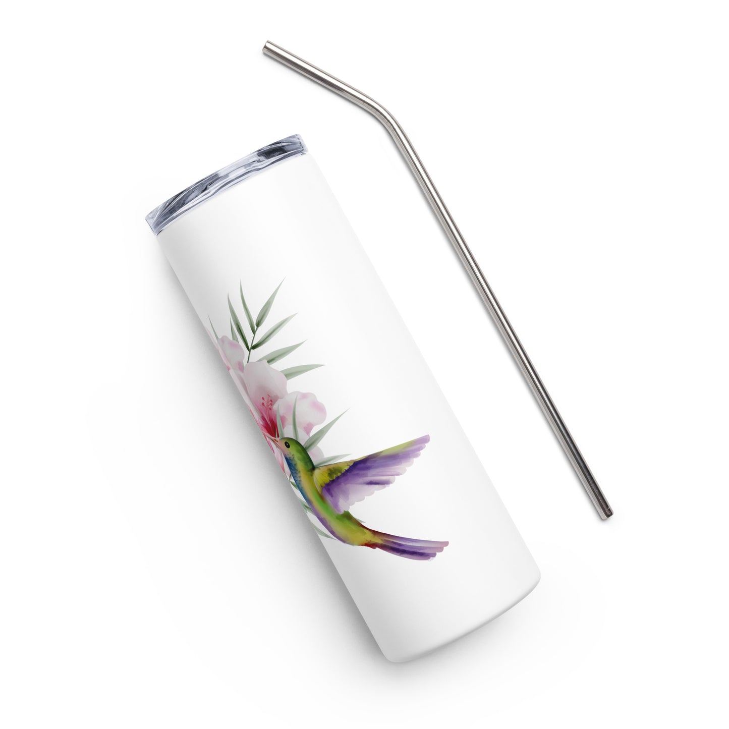 20oz Stainless Steel Skinny Tumbler Hummingbird and Protea Flower - Expressive DeZien