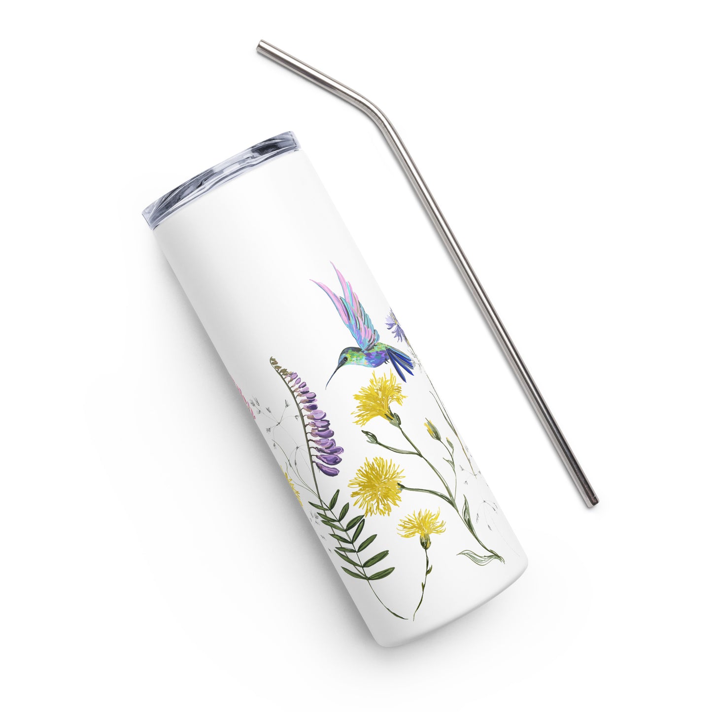 20oz Stainless Steel Skinny Tumbler Hummingbird and Wild Flowers - Expressive DeZien 