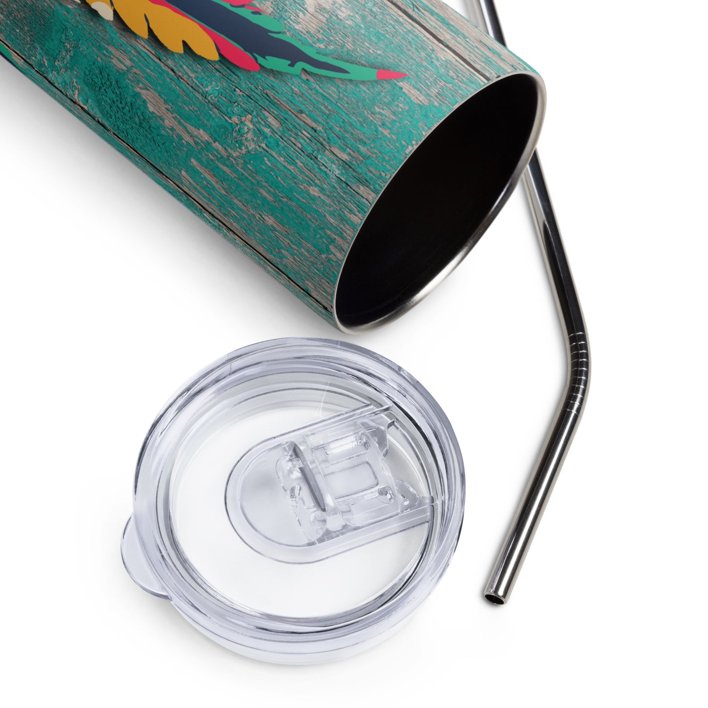 20oz Stainless Steel Skinny Tumbler Teal Weather Wood Cannabis Leaf - Expressive DeZien