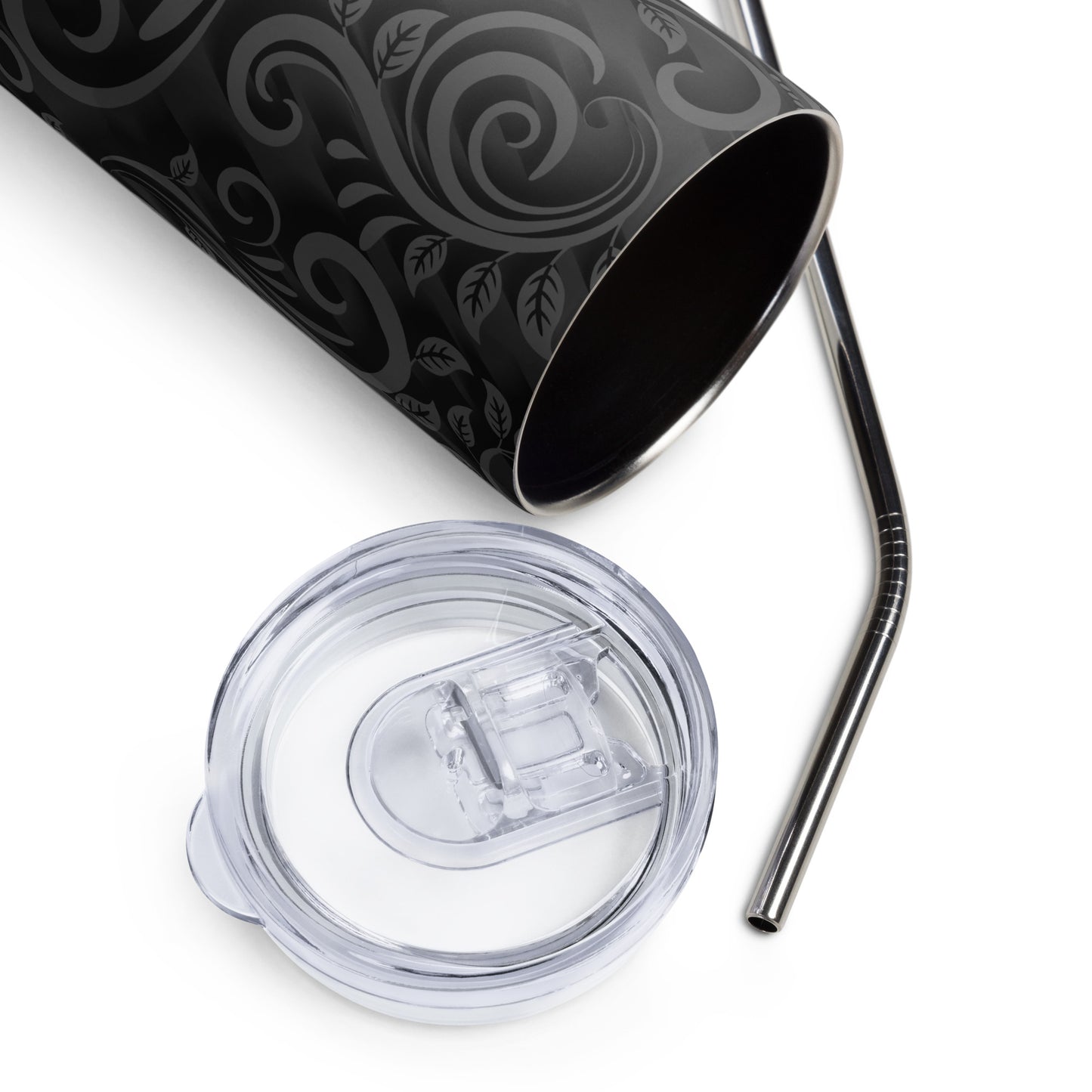 20oz Stainless Steel Skinny Tumbler Black Flora - Expressive DeZien