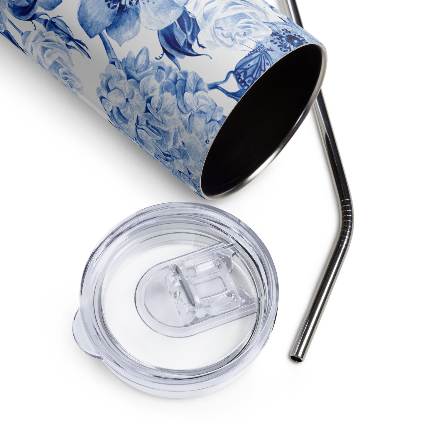 20oz Stainless Steel Skinny Tumbler Blue Watercolor Flowers - Expressive DeZien