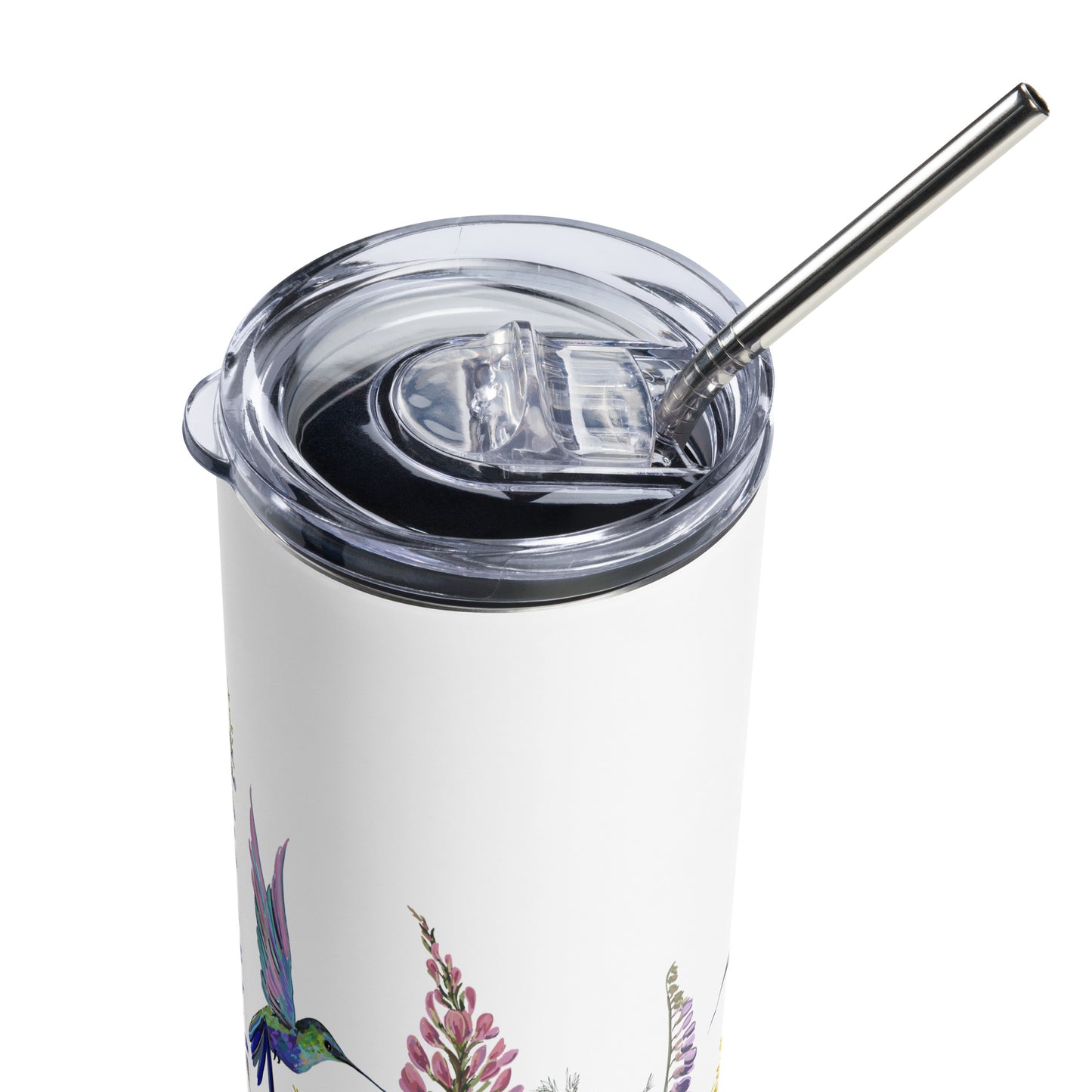 20oz Stainless Steel Skinny Tumbler Hummingbird and Wild Flowers - Expressive DeZien 