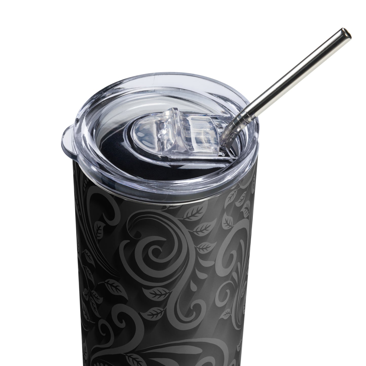 20oz Stainless Steel Skinny Tumbler Black Flora - Expressive DeZien 