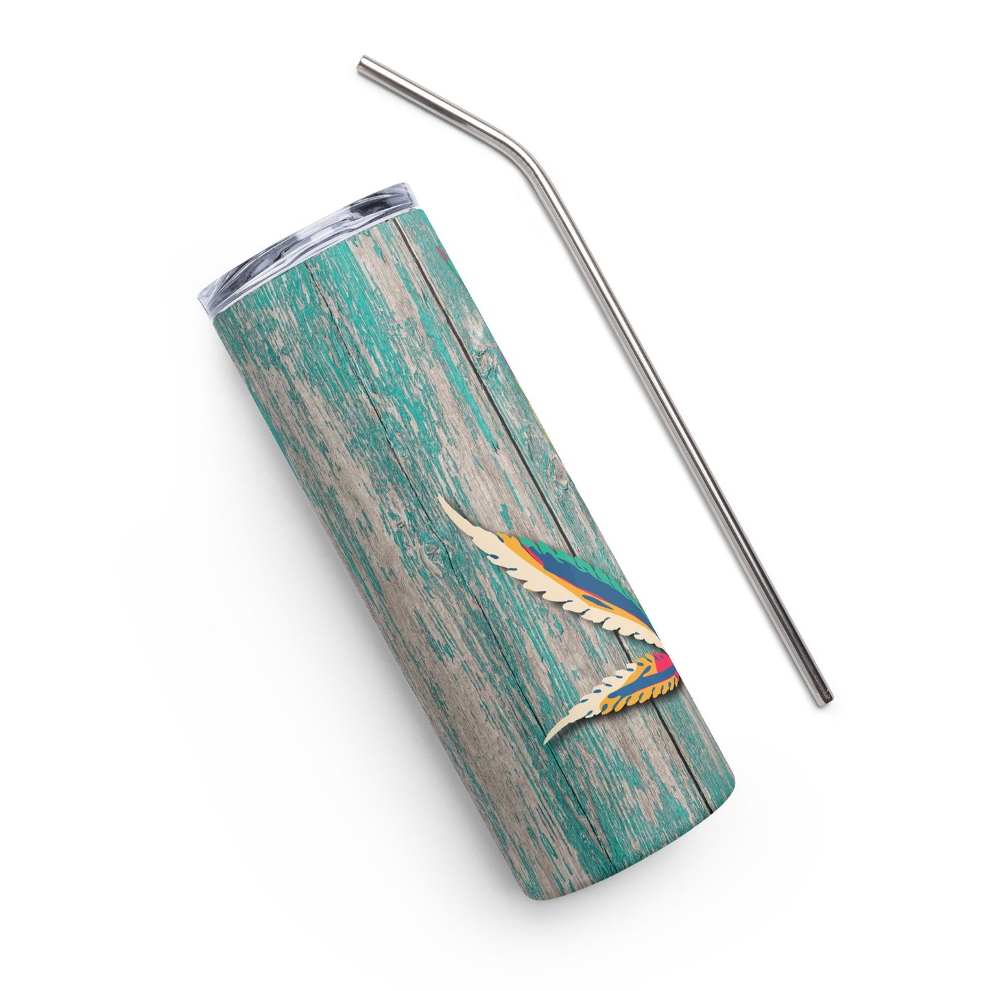 20oz Stainless Steel Skinny Tumbler Teal Weather Wood Cannabis Leaf - Expressive DeZien
