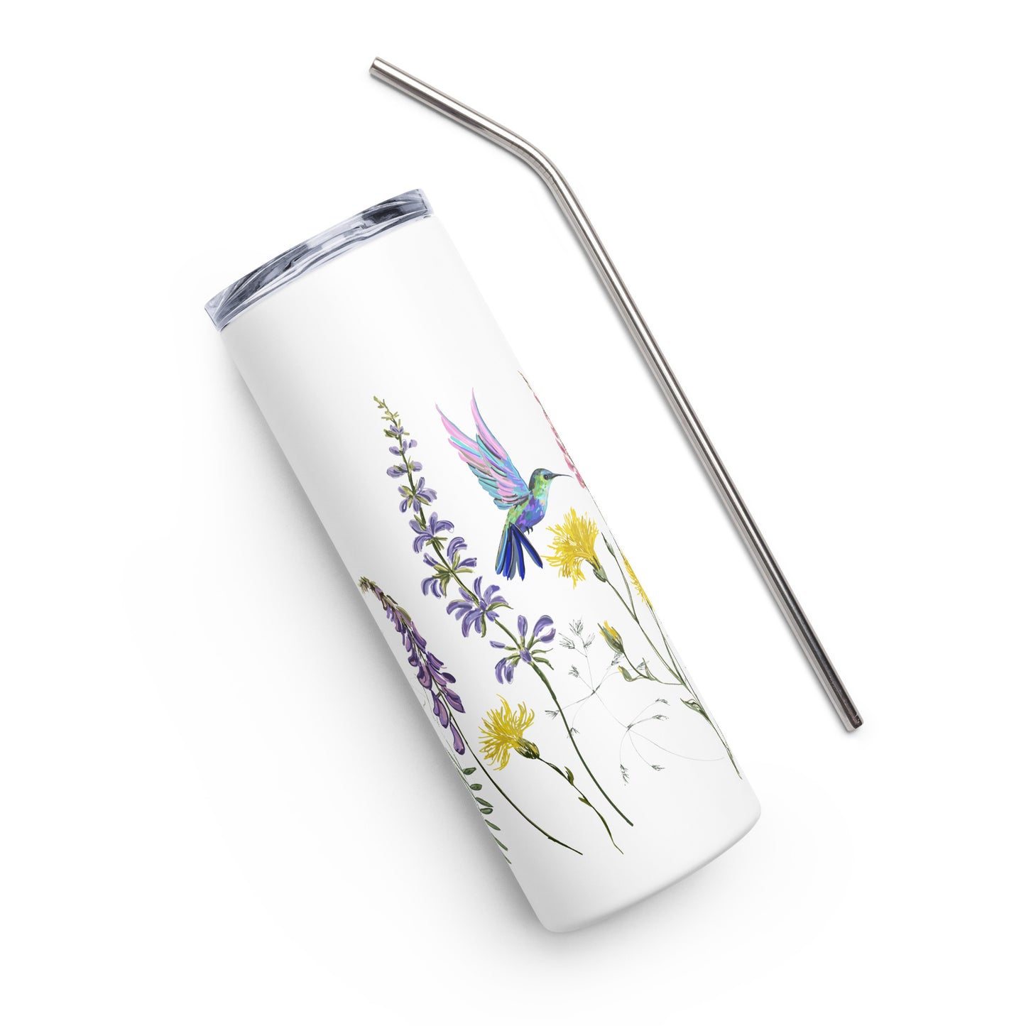 20oz Stainless Steel Skinny Tumbler Hummingbird and Wild Flowers - Expressive DeZien 