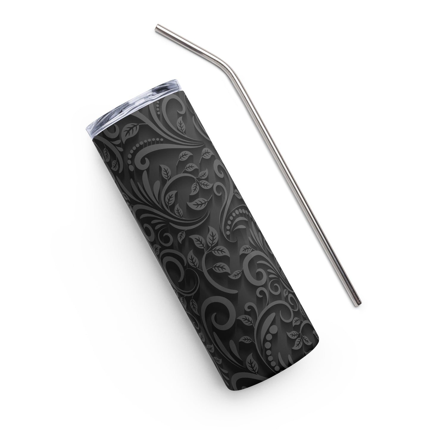 20oz Stainless Steel Skinny Tumbler Black Flora - Expressive DeZien