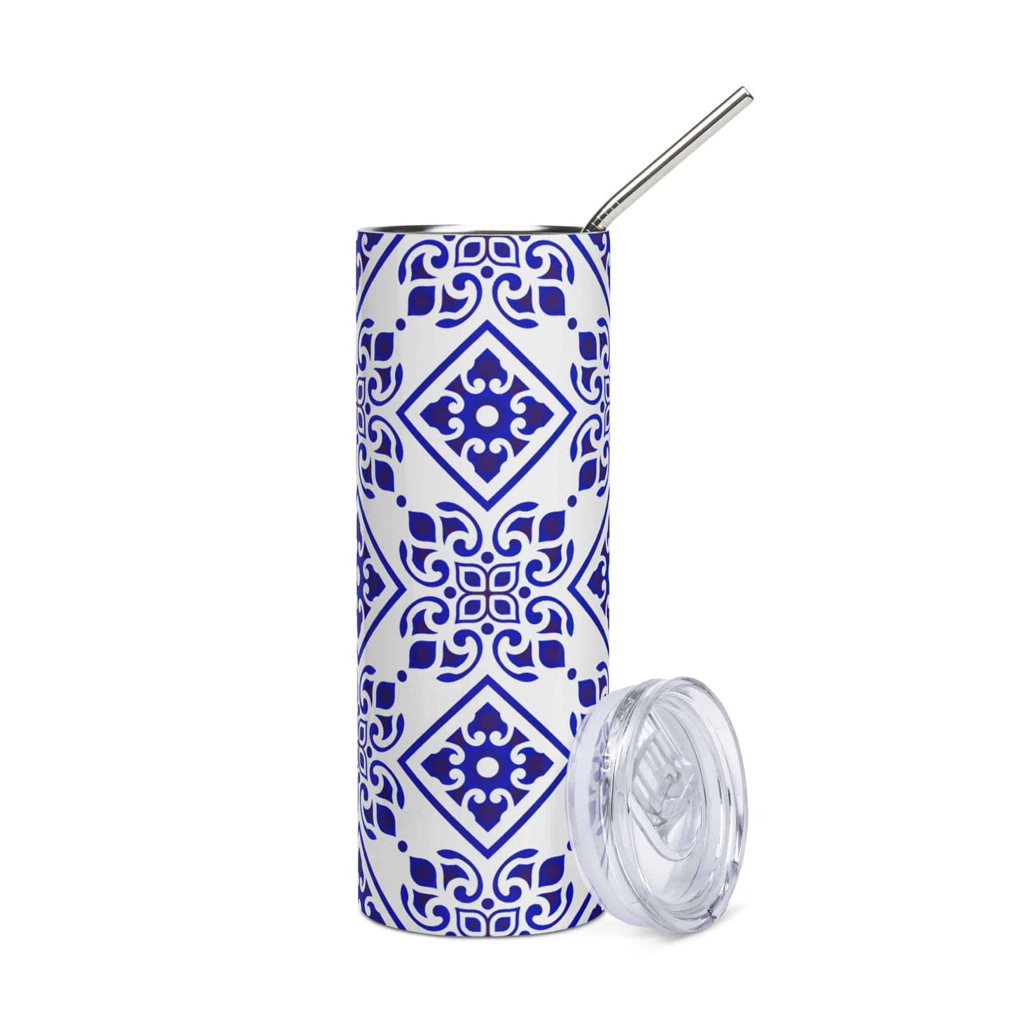 Floral Blue Stainless steel tumbler - Expressive DeZien 