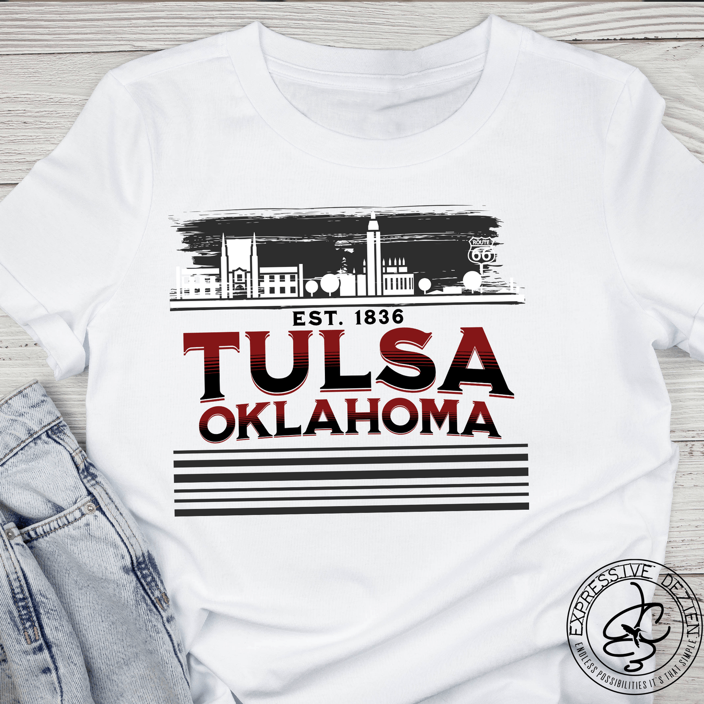 Tulsa Oklahoma Skyline Est 1836 Ladies' Boyfriend T-Shirt - Expressive DeZien