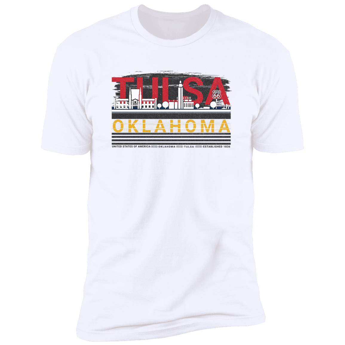 Tulsa, Oklahoma: Premium Short Sleeve T-Shirt Featuring City Colors - Expressive DeZien